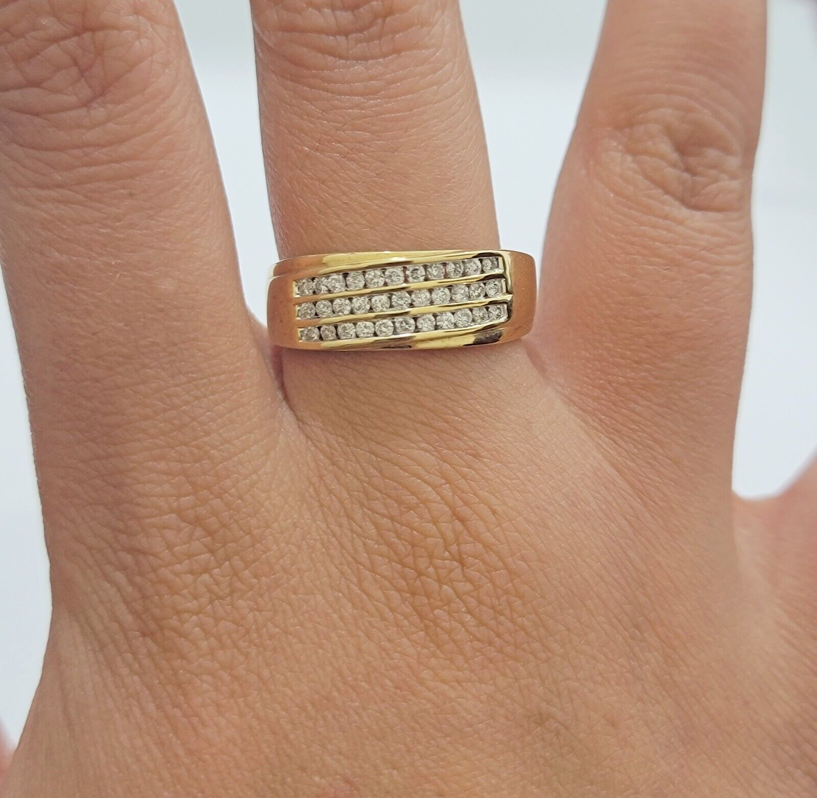 Real 10k Yellow Gold Diamond Mens Ring Band Wedding Engagement, Unique, Genuine - GoldenlinQ