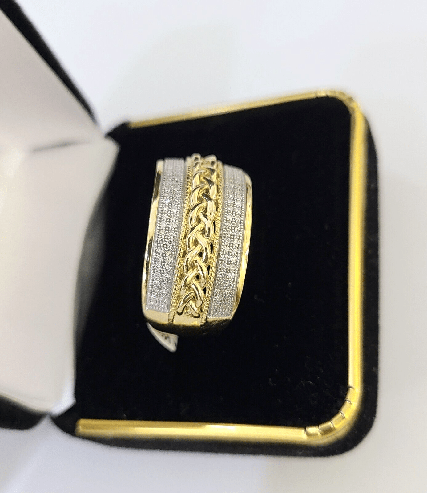 Real 10k Yellow Gold Diamond Mens Ring Band Wedding Genuine Natural - GoldenlinQ