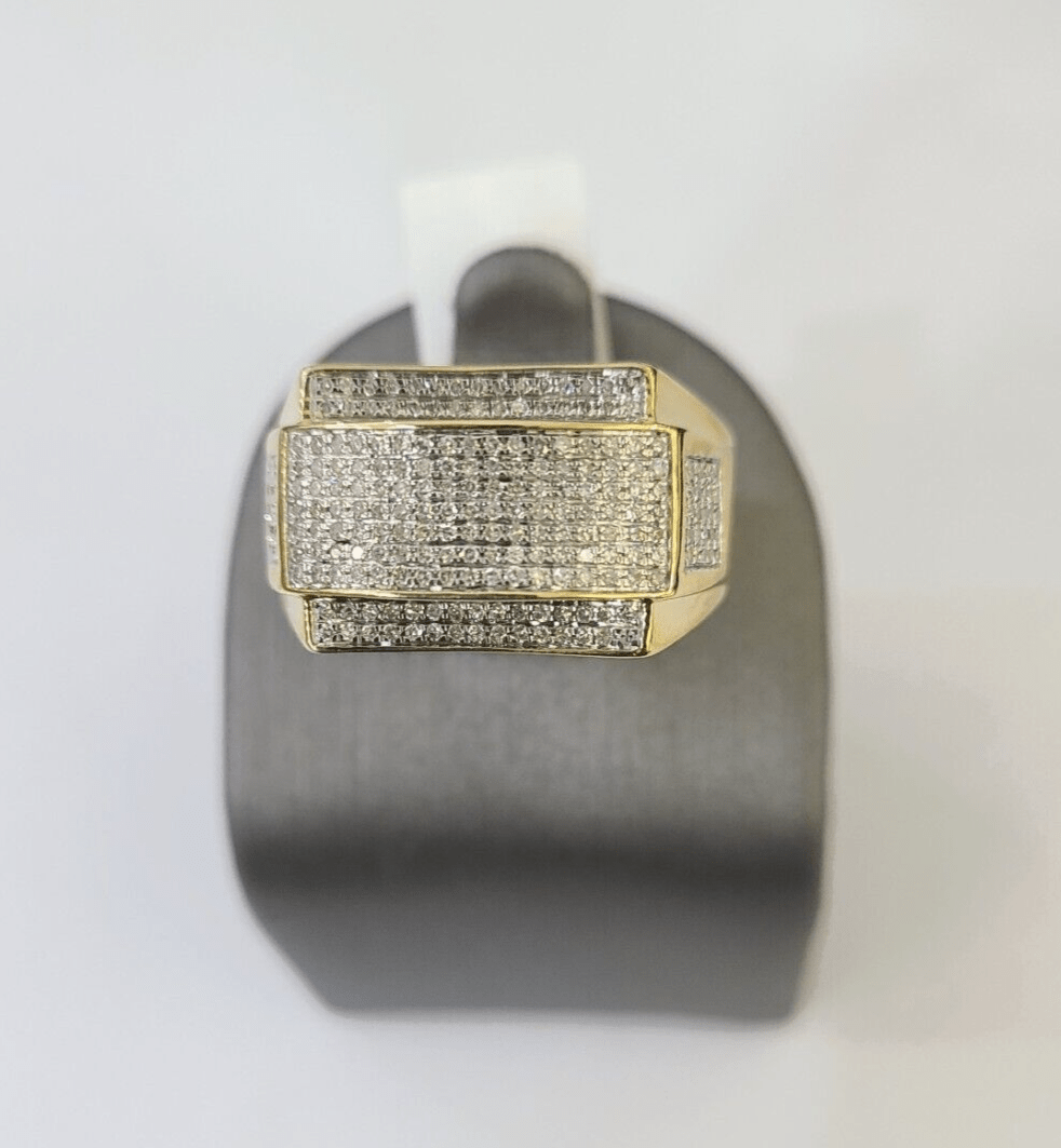 Real 10k Yellow Gold Diamond Mens Ring Band Wedding Genuine Natural - GoldenlinQ