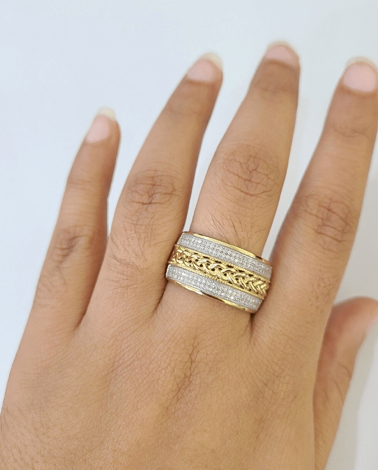 Real 10k Yellow Gold Diamond Mens Ring Band Wedding Genuine Natural - GoldenlinQ