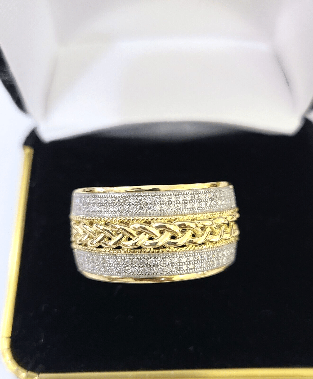 Real 10k Yellow Gold Diamond Mens Ring Band Wedding Genuine Natural - GoldenlinQ