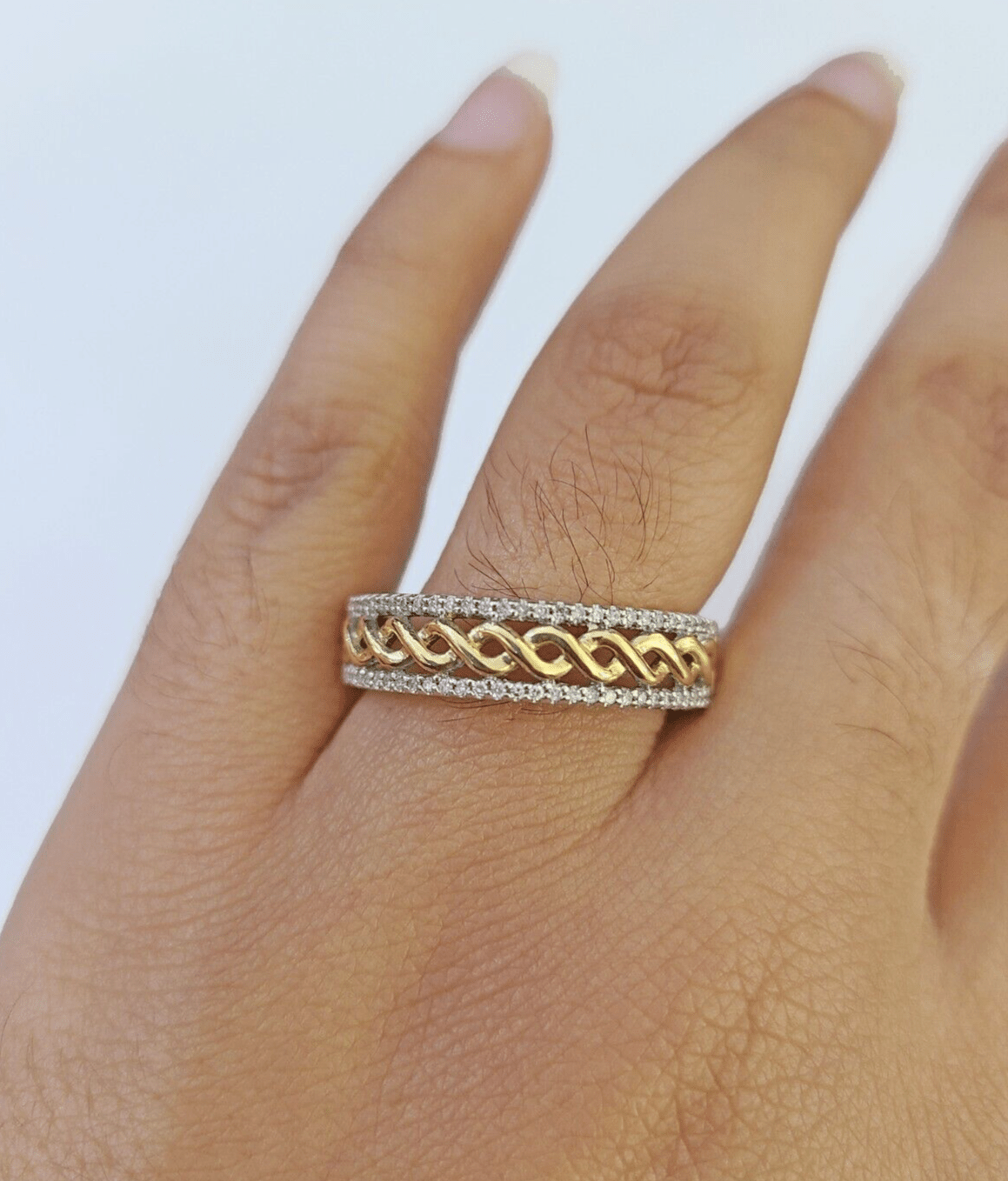 Real 10k Yellow Gold Diamond Mens Ring Band Wedding Genuine Natural - GoldenlinQ