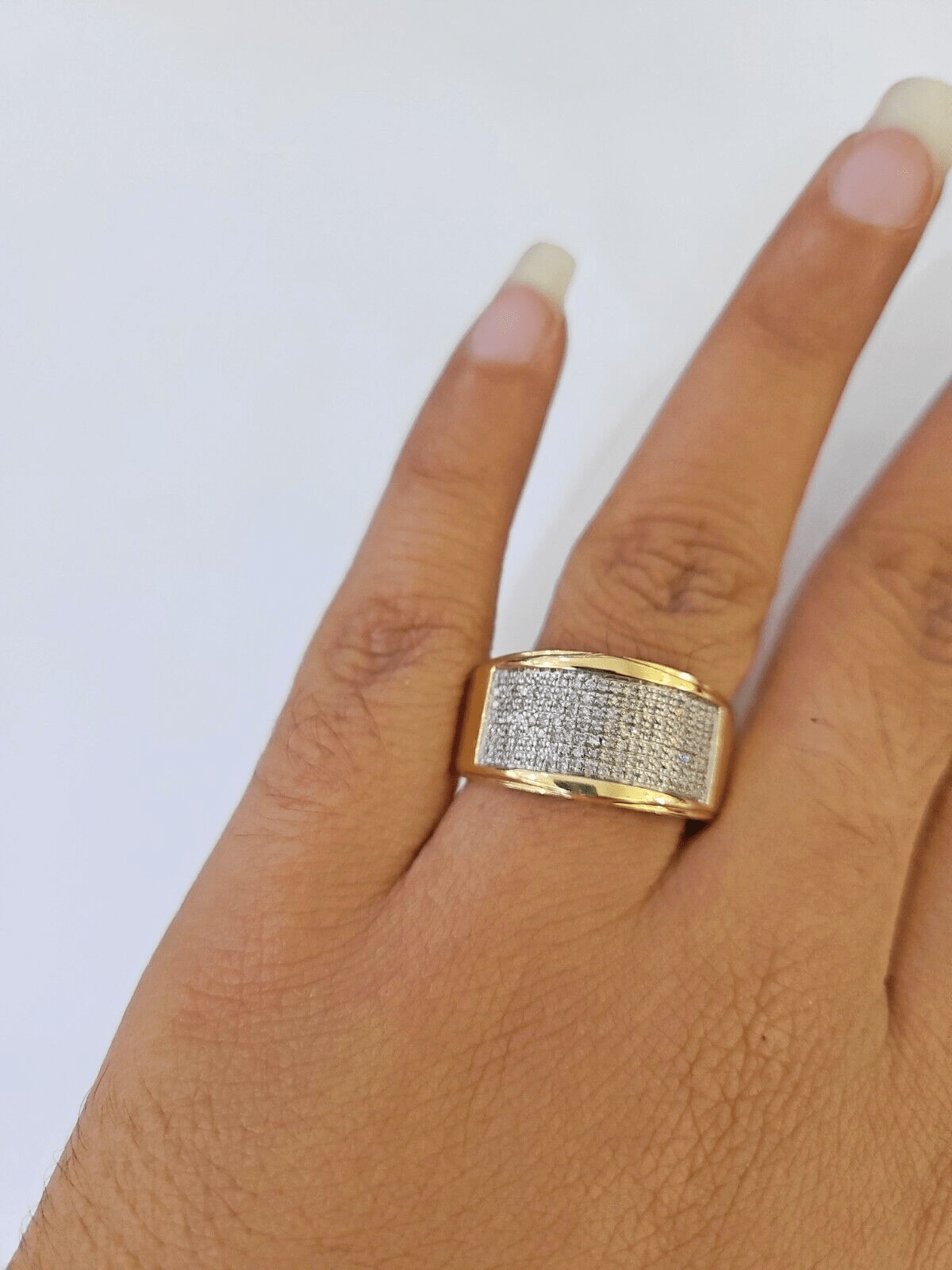 Real 10k Yellow Gold Diamond Mens Ring Band Wedding Genuine Natural - GoldenlinQ