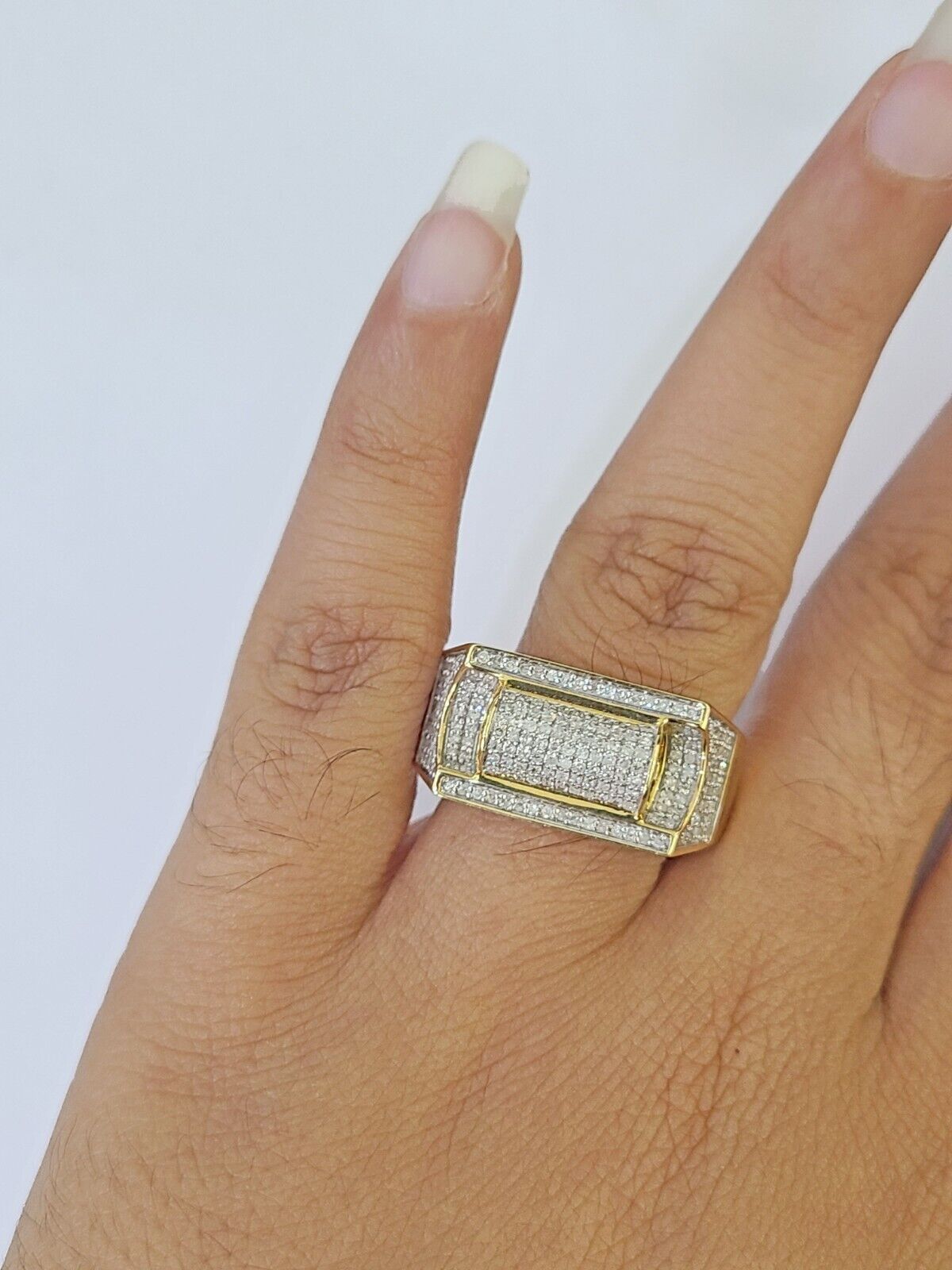 Real 10k Yellow Gold Diamond Mens Ring Band Wedding Genuine Natural - GoldenlinQ