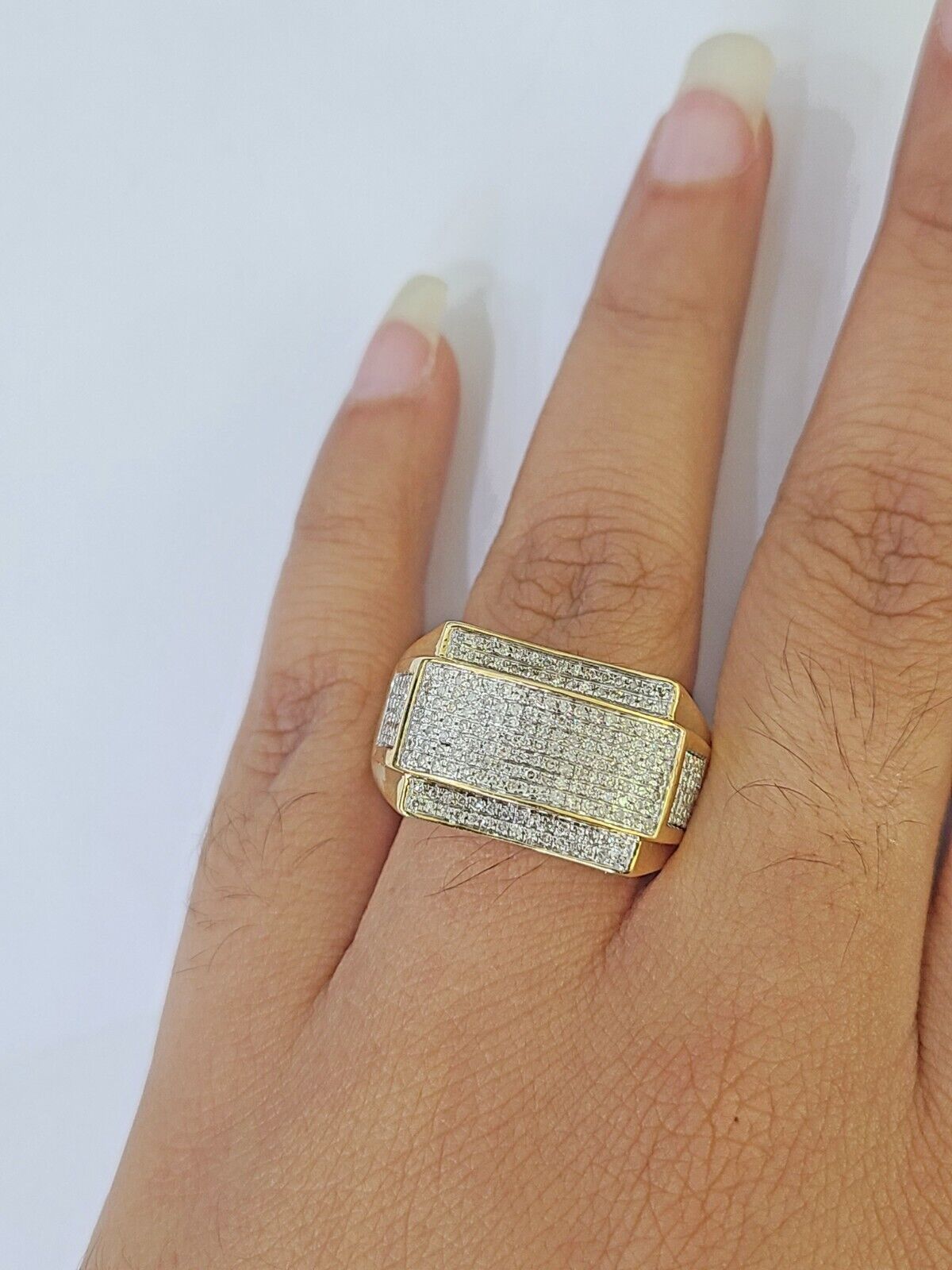 Real 10k Yellow Gold Diamond Mens Ring Band Wedding Genuine Natural - GoldenlinQ