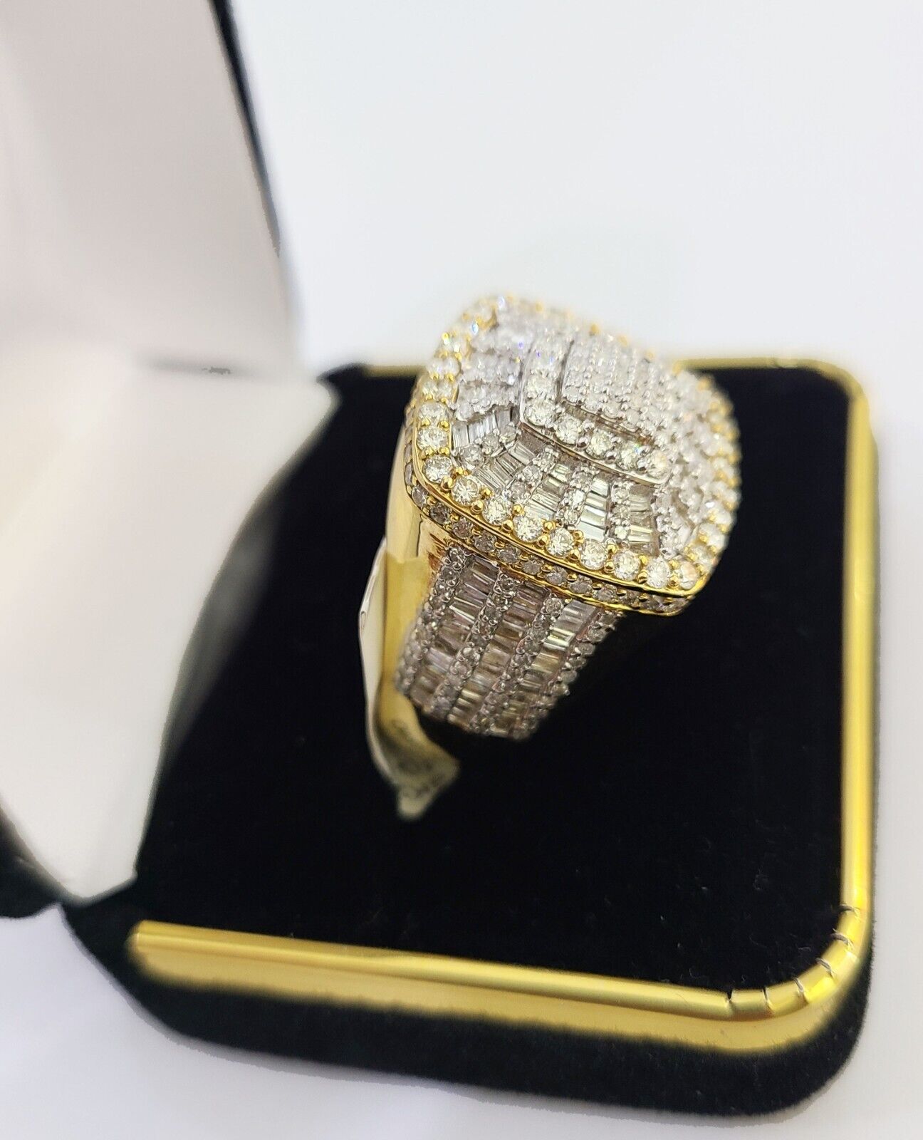Real 10k Yellow Gold Diamond Mens Ring Band Wedding Genuine Natural - GoldenlinQ