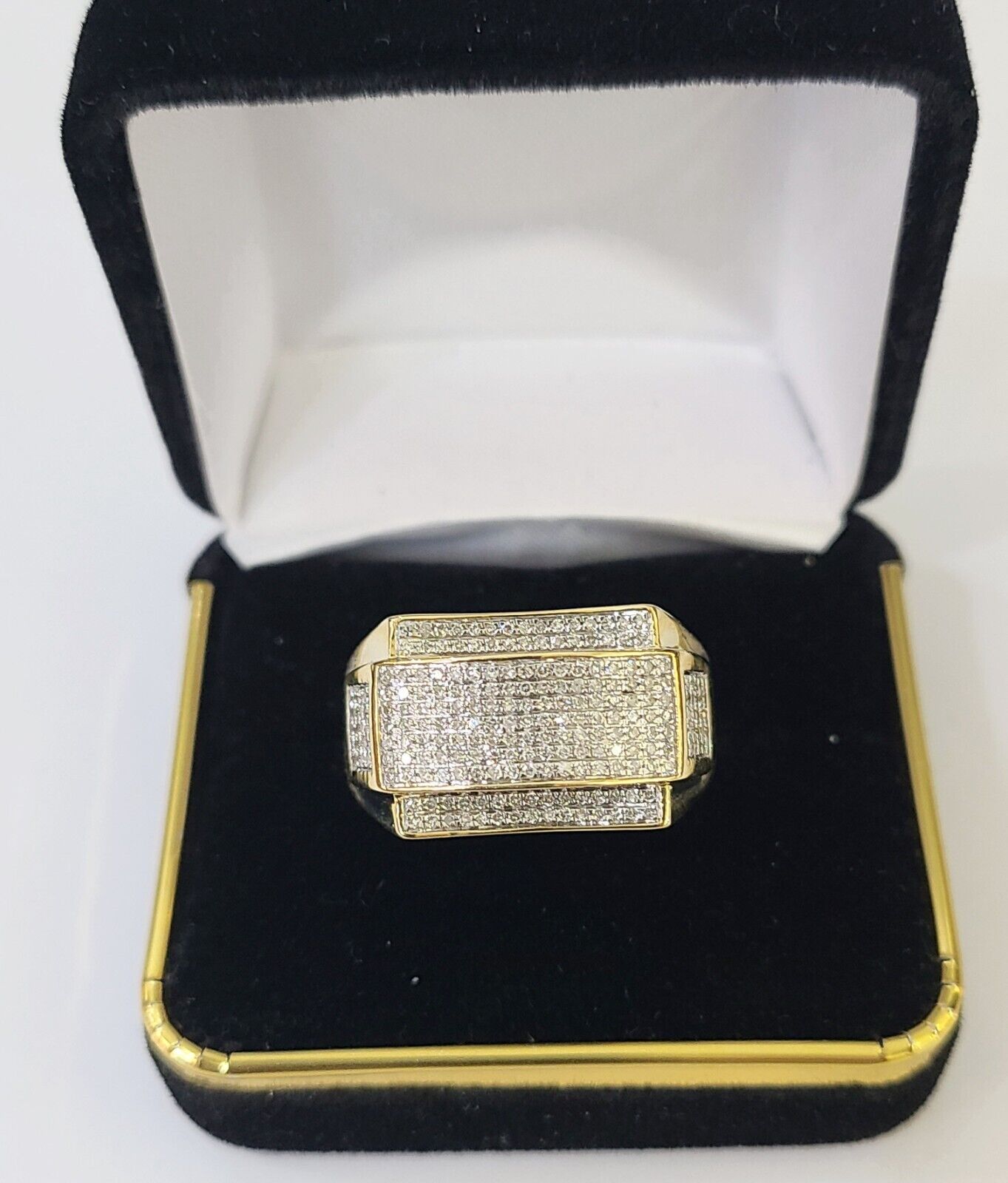 Real 10k Yellow Gold Diamond Mens Ring Band Wedding Genuine Natural - GoldenlinQ