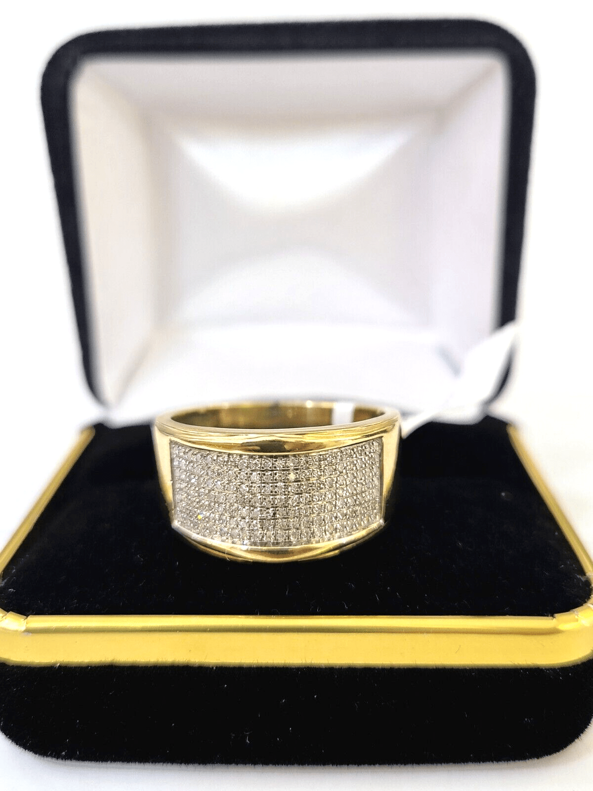 Real 10k Yellow Gold Diamond Mens Ring Band Wedding Genuine Natural - GoldenlinQ