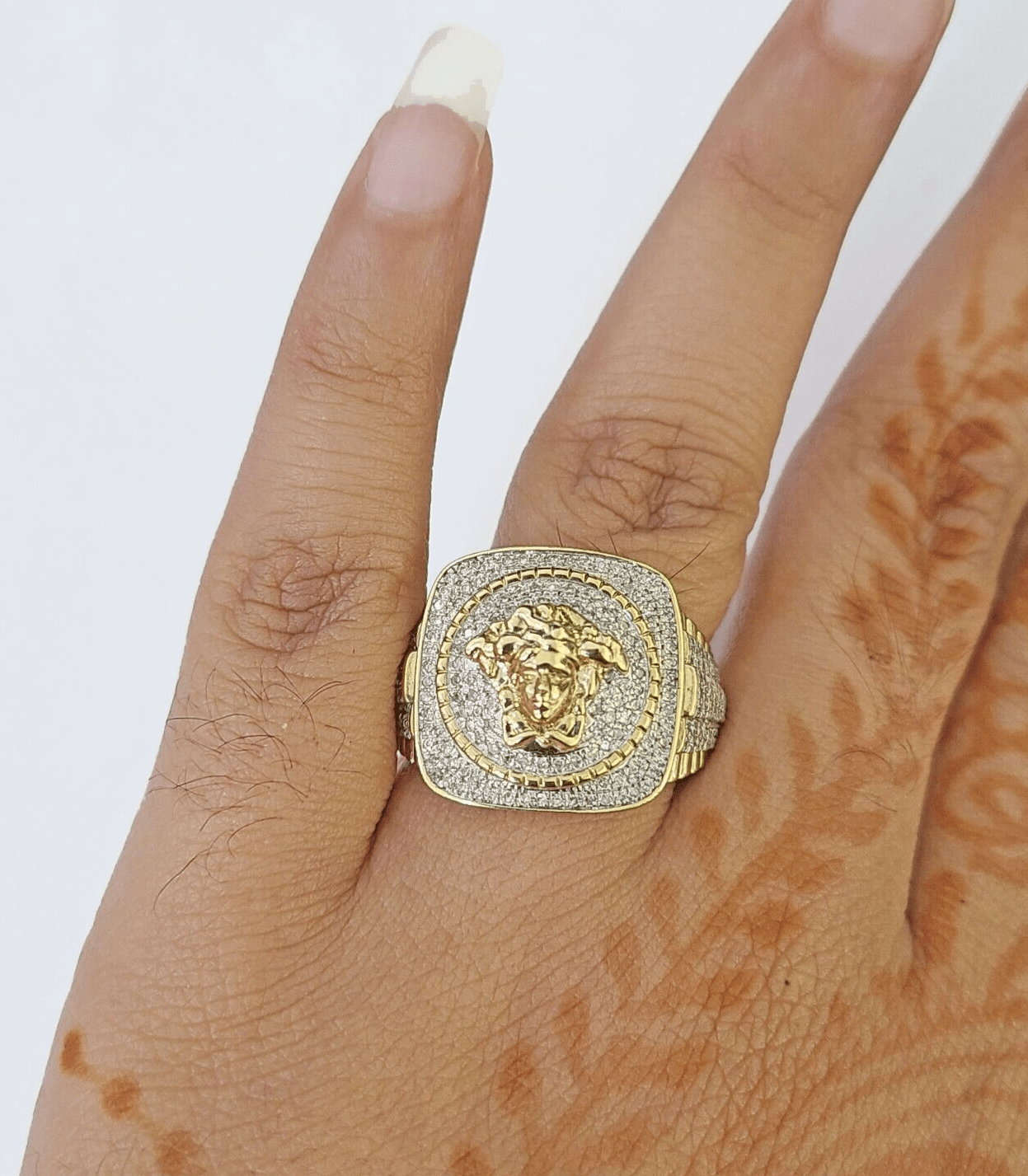 Real 10k Yellow Gold Diamond Mens Ring Band Wedding Genuine Natural - GoldenlinQ