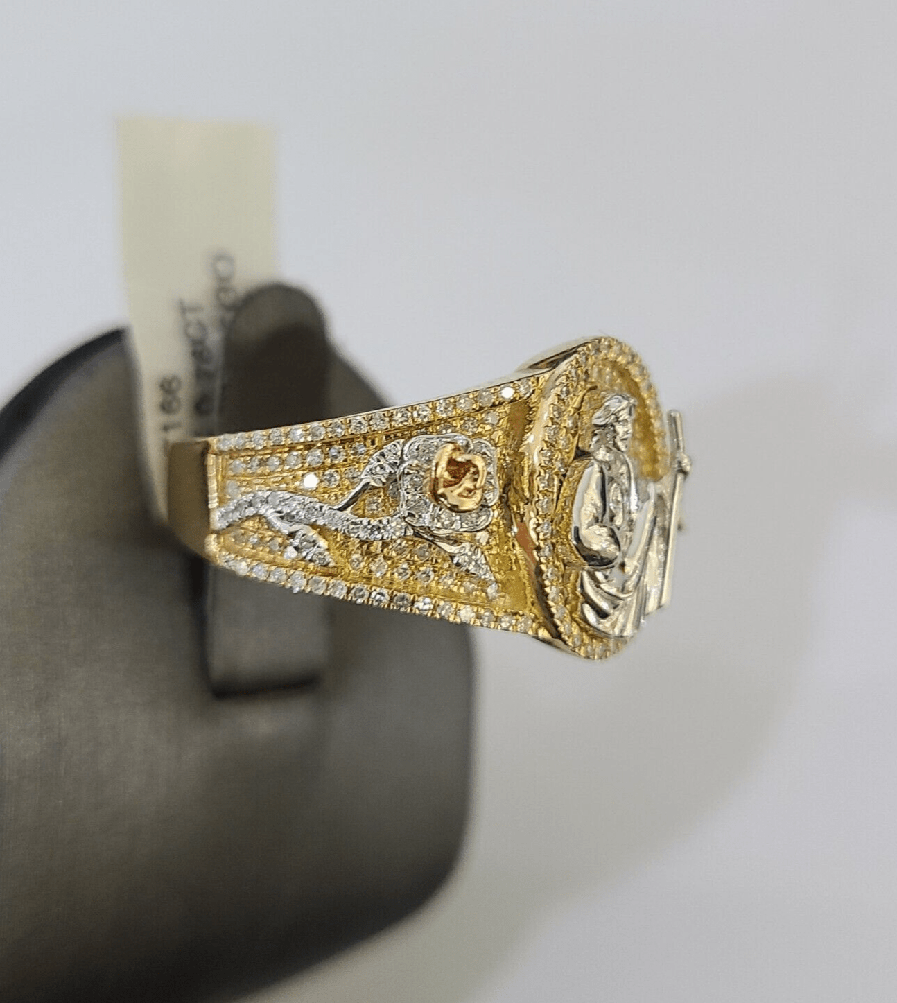 Real 10k Yellow Gold Diamond Mens Ring Jesus Band Wedding Casual Genuine Natural - GoldenlinQ