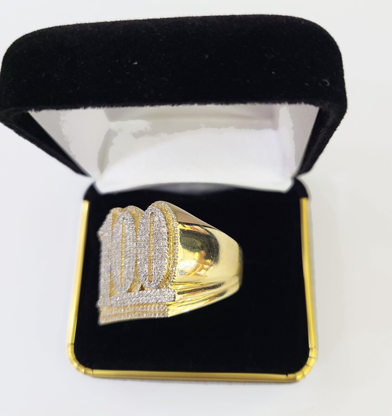 Real 10k Yellow Gold Diamond Ring 100 Shaped Men Ring - GoldenlinQ