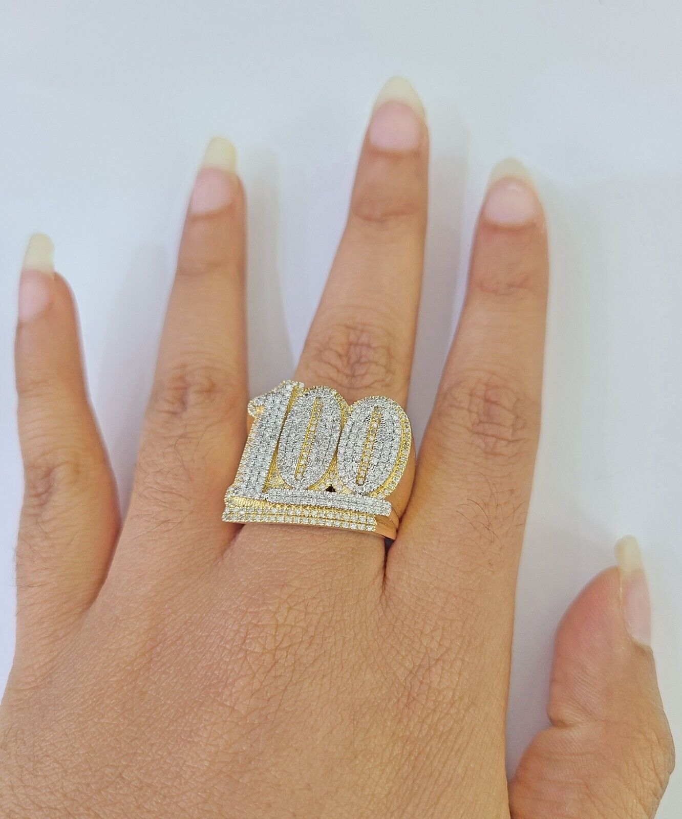 Real 10k Yellow Gold Diamond Ring 100 Shaped Men Ring - GoldenlinQ