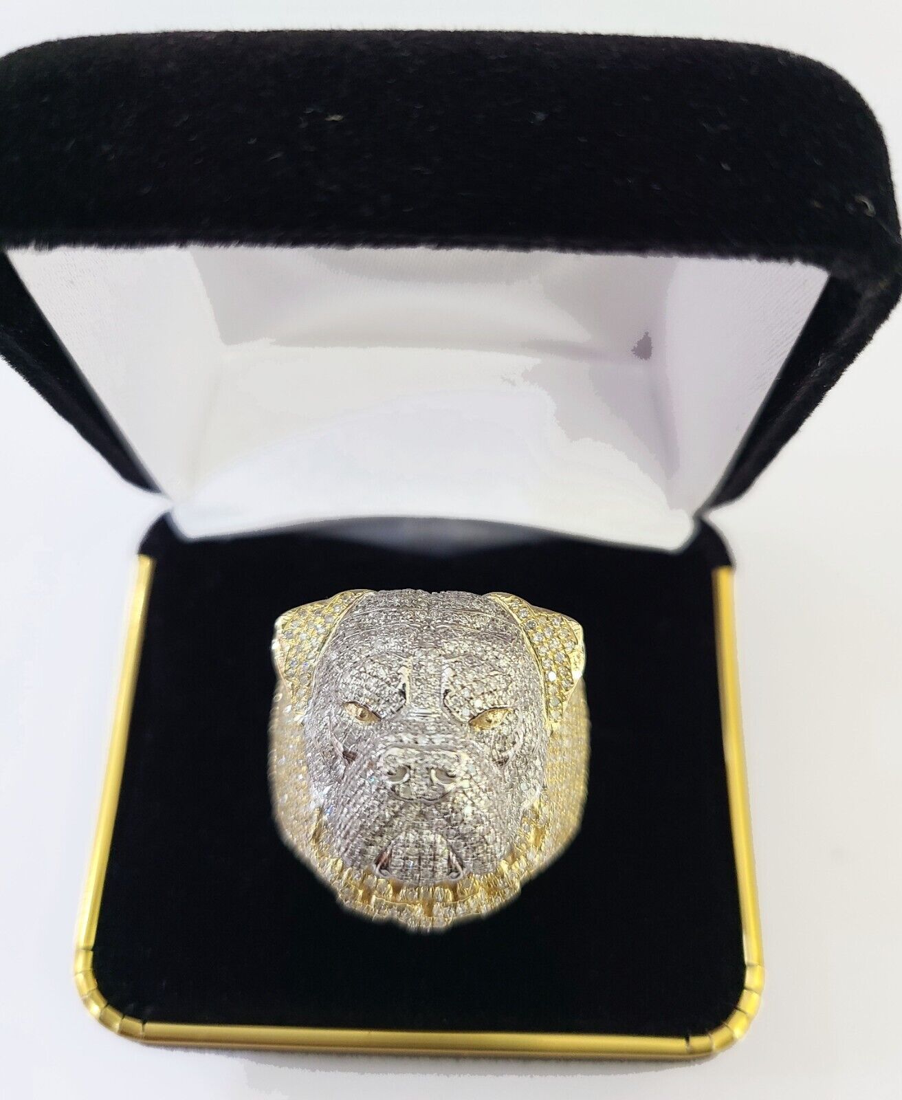 Real 10k Yellow Gold Diamond Ring Dog Face Shaped Men Ring - GoldenlinQ