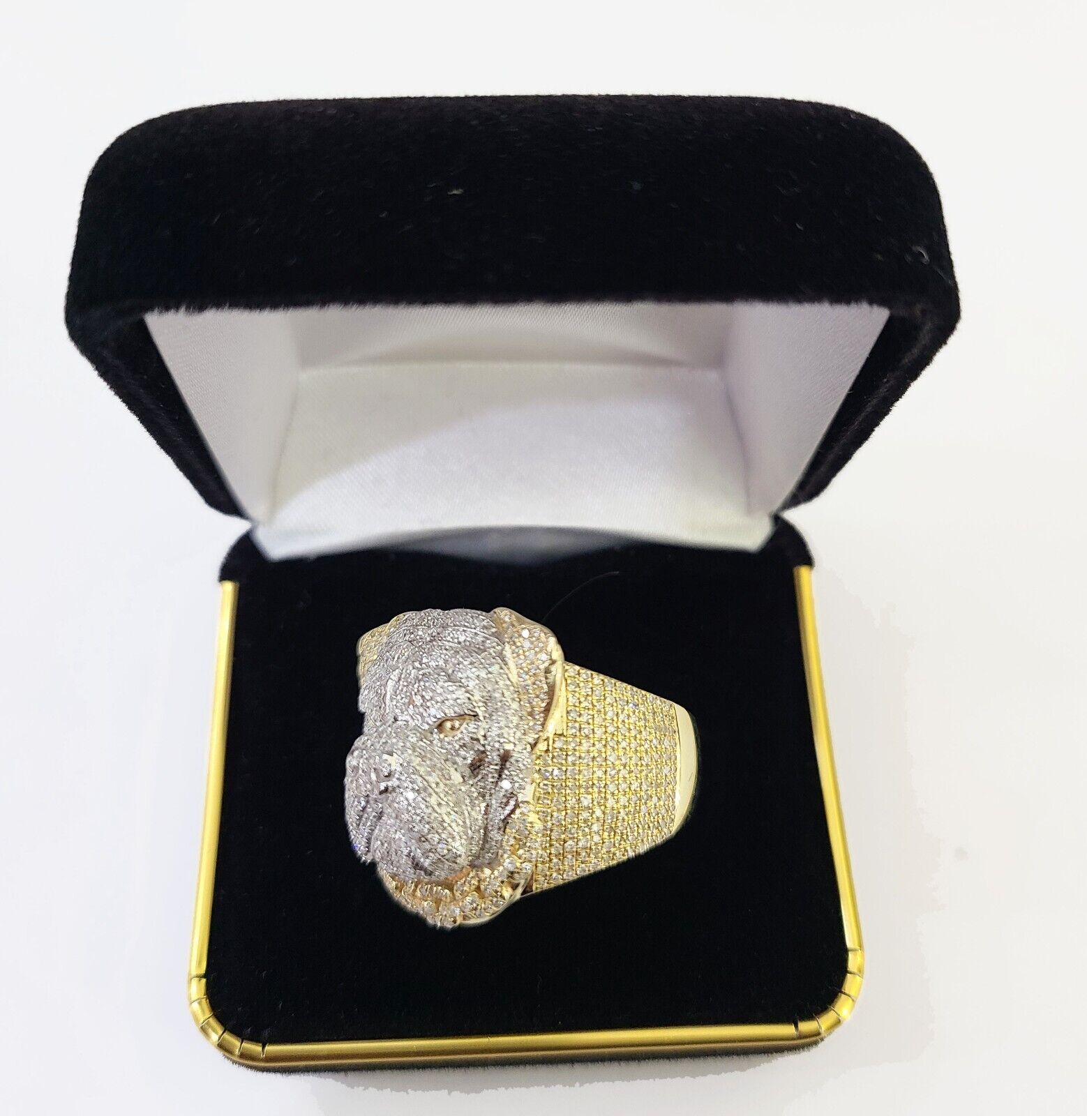 Real 10k Yellow Gold Diamond Ring Dog Face Shaped Men Ring - GoldenlinQ