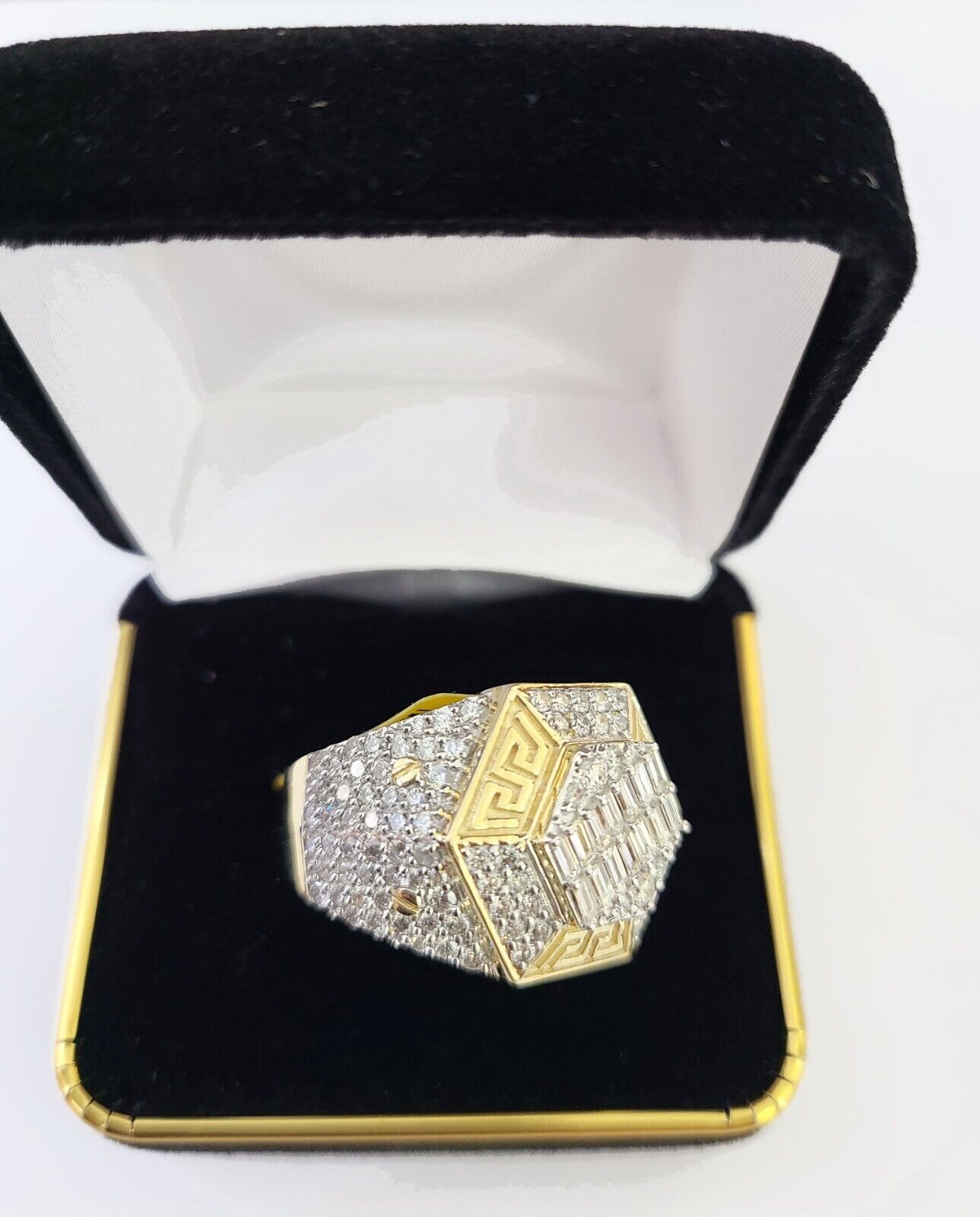 Real 10k Yellow Gold Diamond Ring Hexagon Shaped Men Engagement Wedding Ring - GoldenlinQ