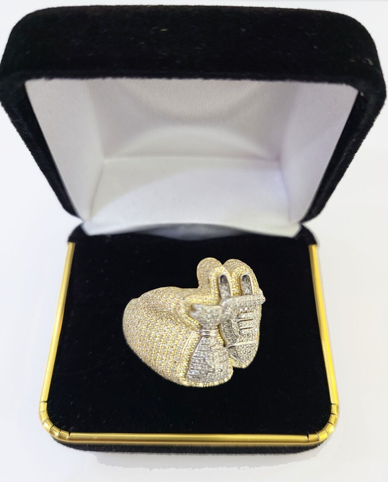 Real 10k Yellow Gold Diamond Ring Plug Socket Shaped Mens Ring - GoldenlinQ