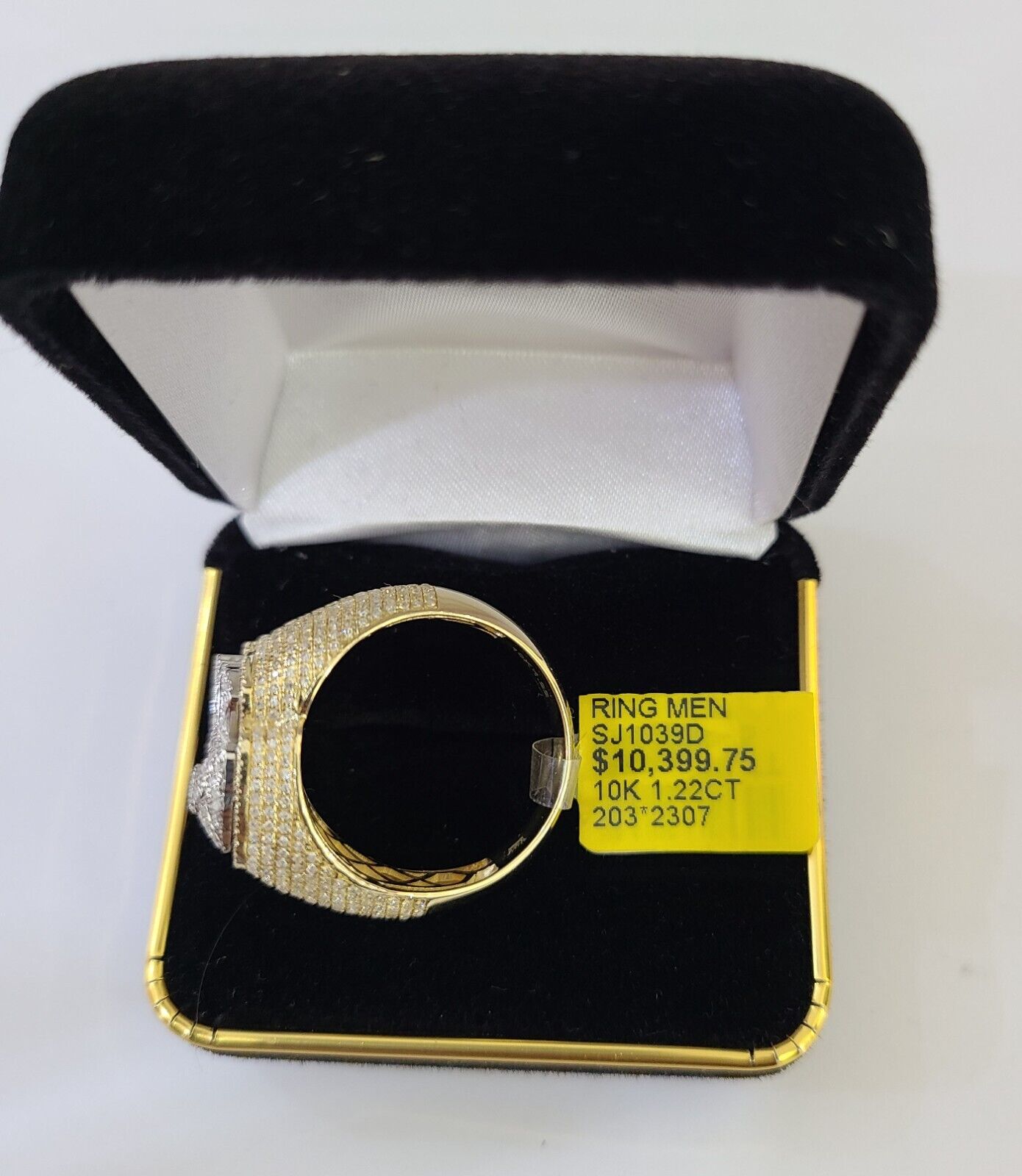 Real 10k Yellow Gold Diamond Ring Plug Socket Shaped Mens Ring - GoldenlinQ