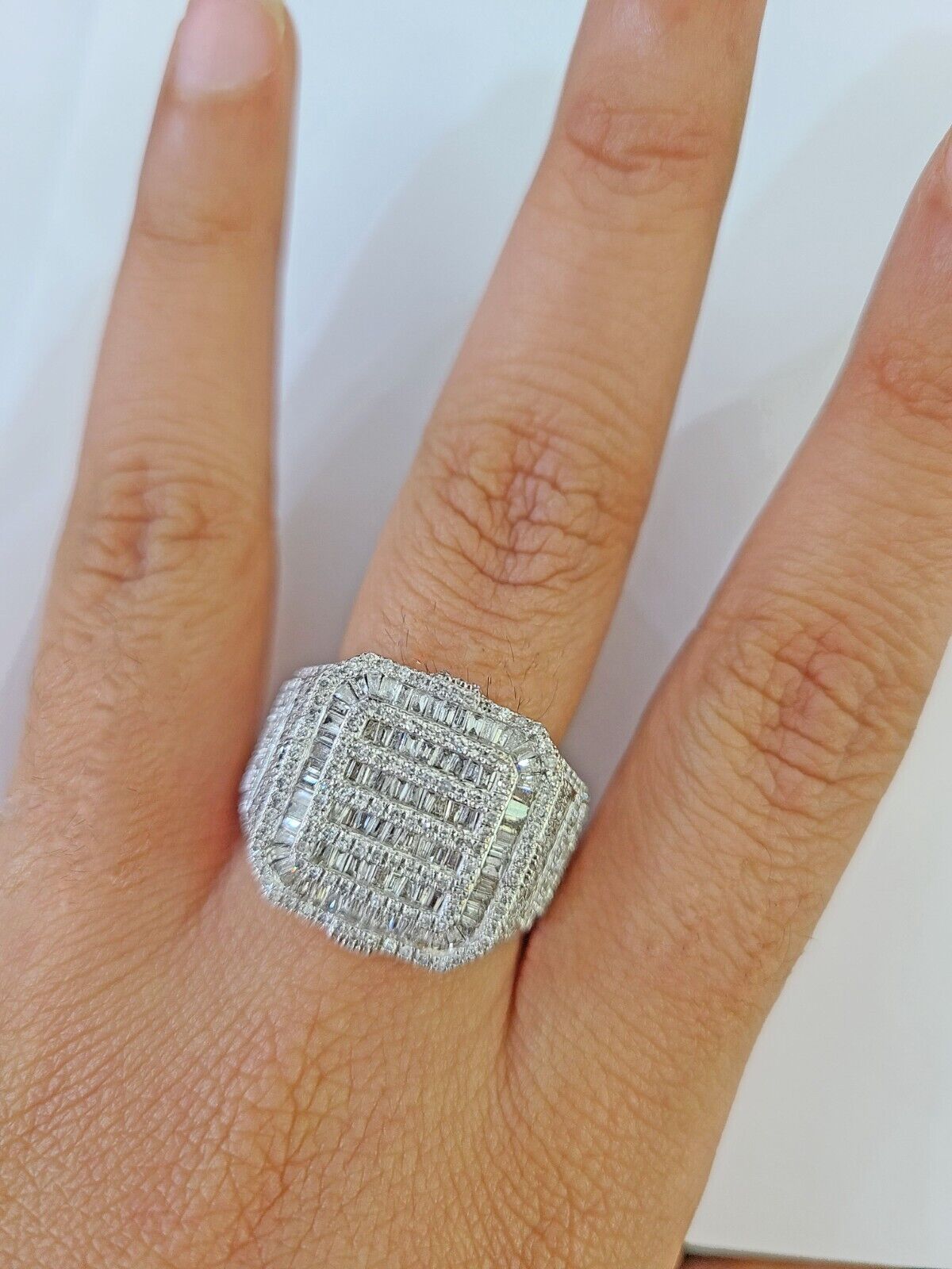 Real 10k Yellow Gold Diamond Ring Square Men Engagement Wedding Ring - GoldenlinQ