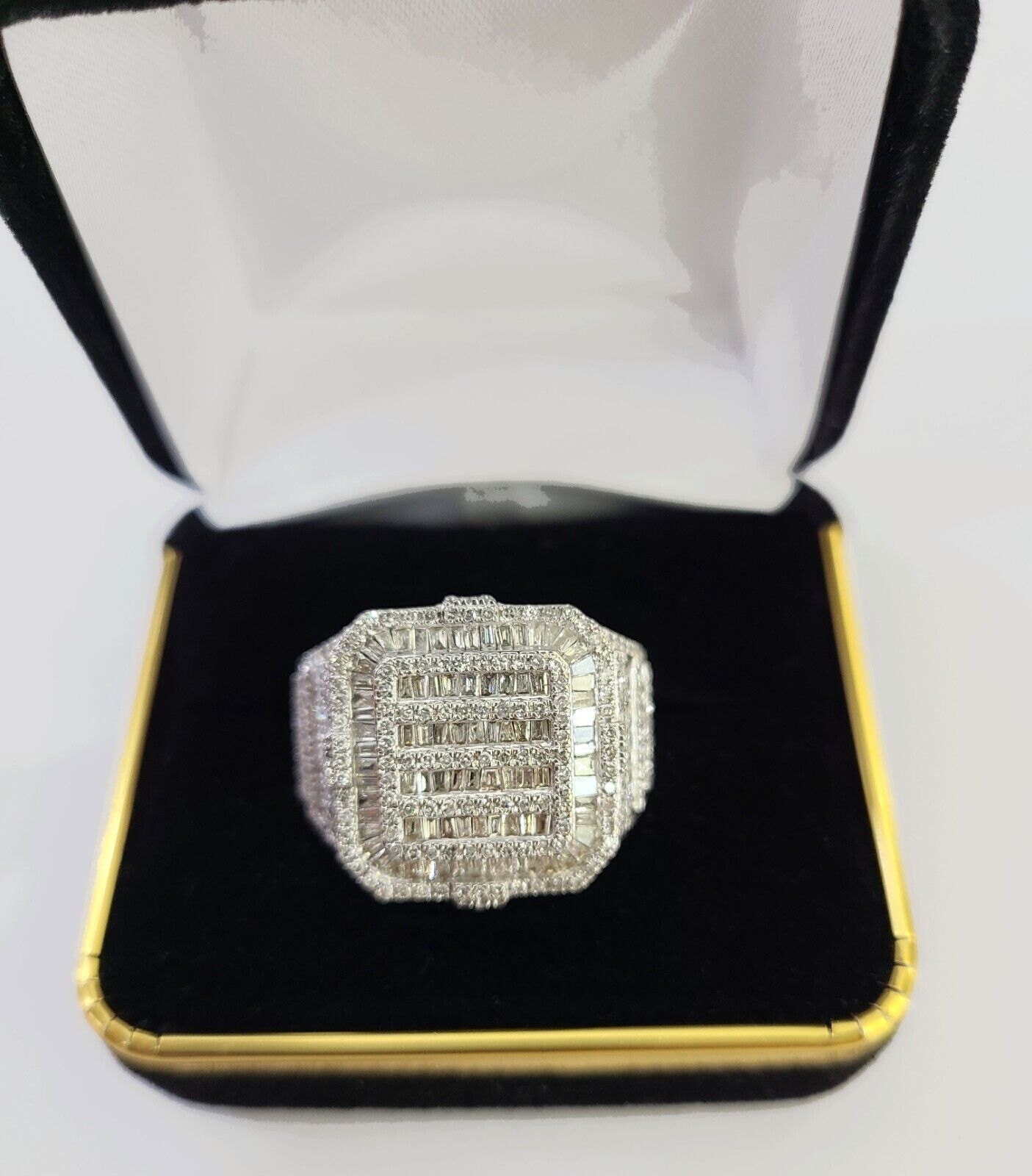 Real 10k Yellow Gold Diamond Ring Square Men Engagement Wedding Ring - GoldenlinQ