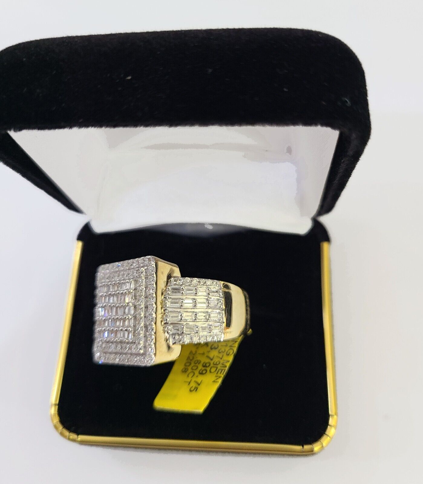 Real 10k Yellow Gold Diamond Ring Square Shaped Men Engagement Wedding Ring - GoldenlinQ