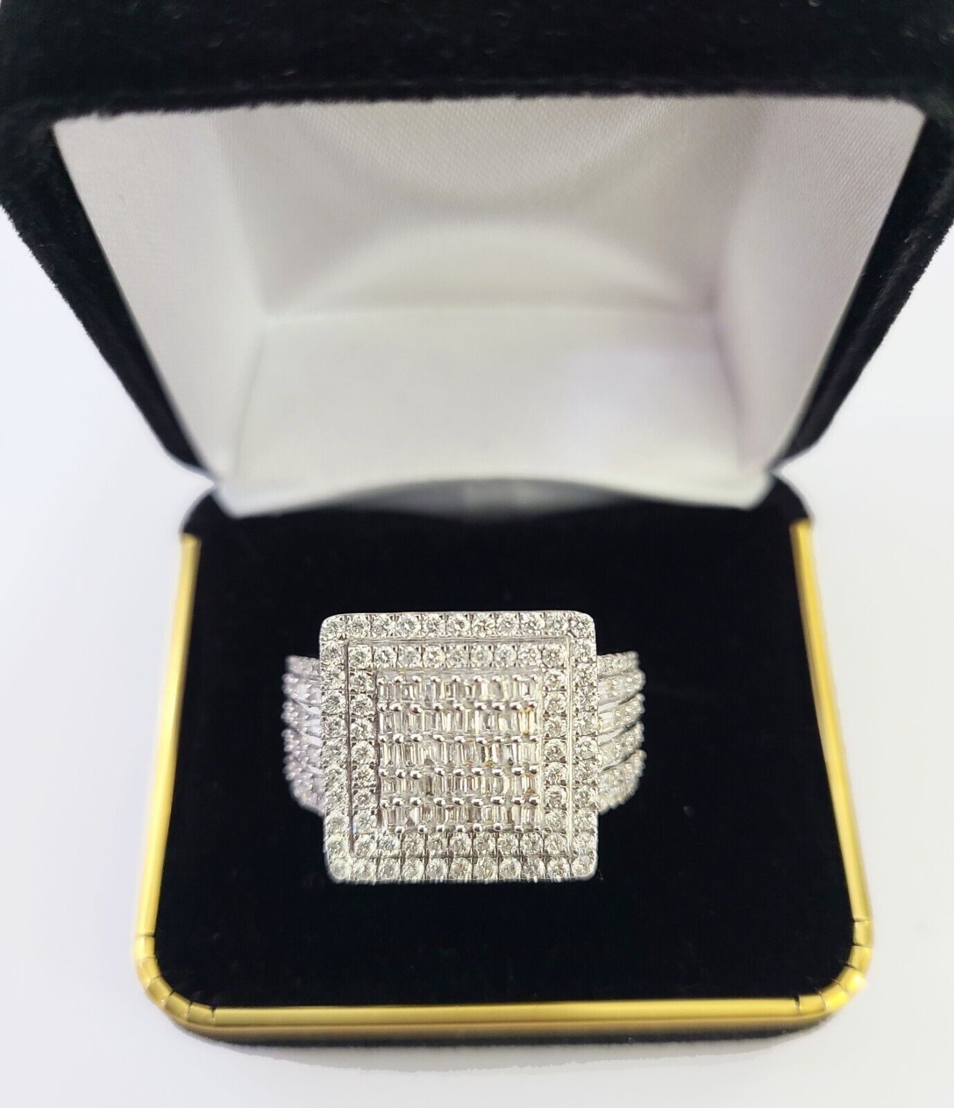 Real 10k Yellow Gold Diamond Ring Square Shaped Men Engagement Wedding Ring - GoldenlinQ