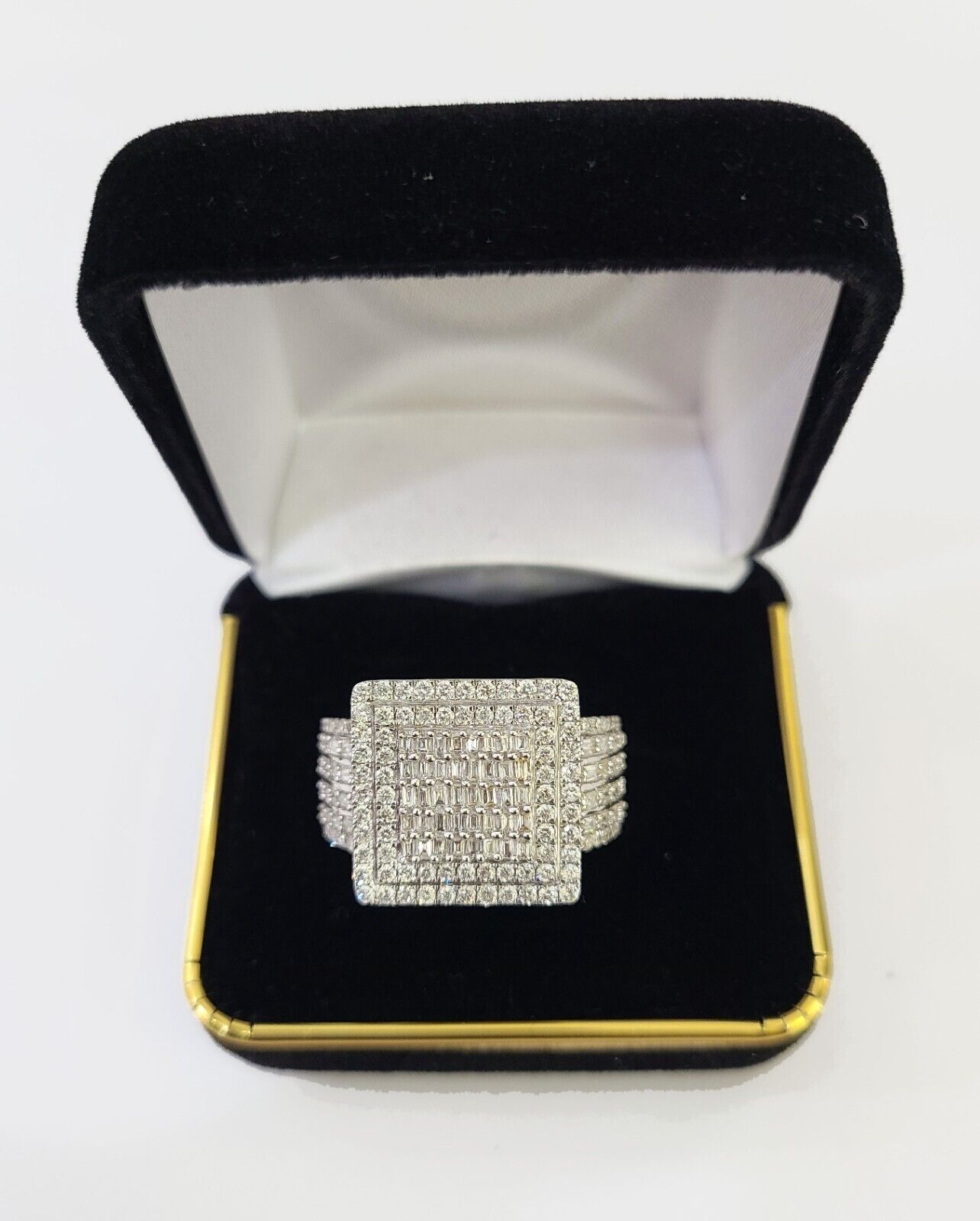 Real 10k Yellow Gold Diamond Ring Square Shaped Men Engagement Wedding Ring - GoldenlinQ