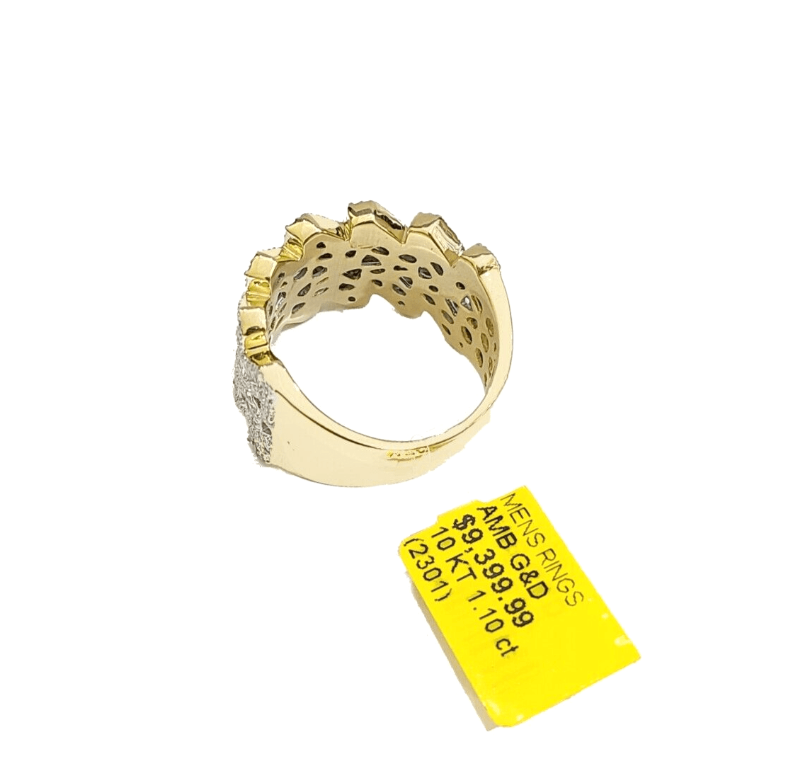 Real 10k Yellow Gold Diamond Ring White Genuine 1.10CT Diamonds 10kt Size 10 - GoldenlinQ