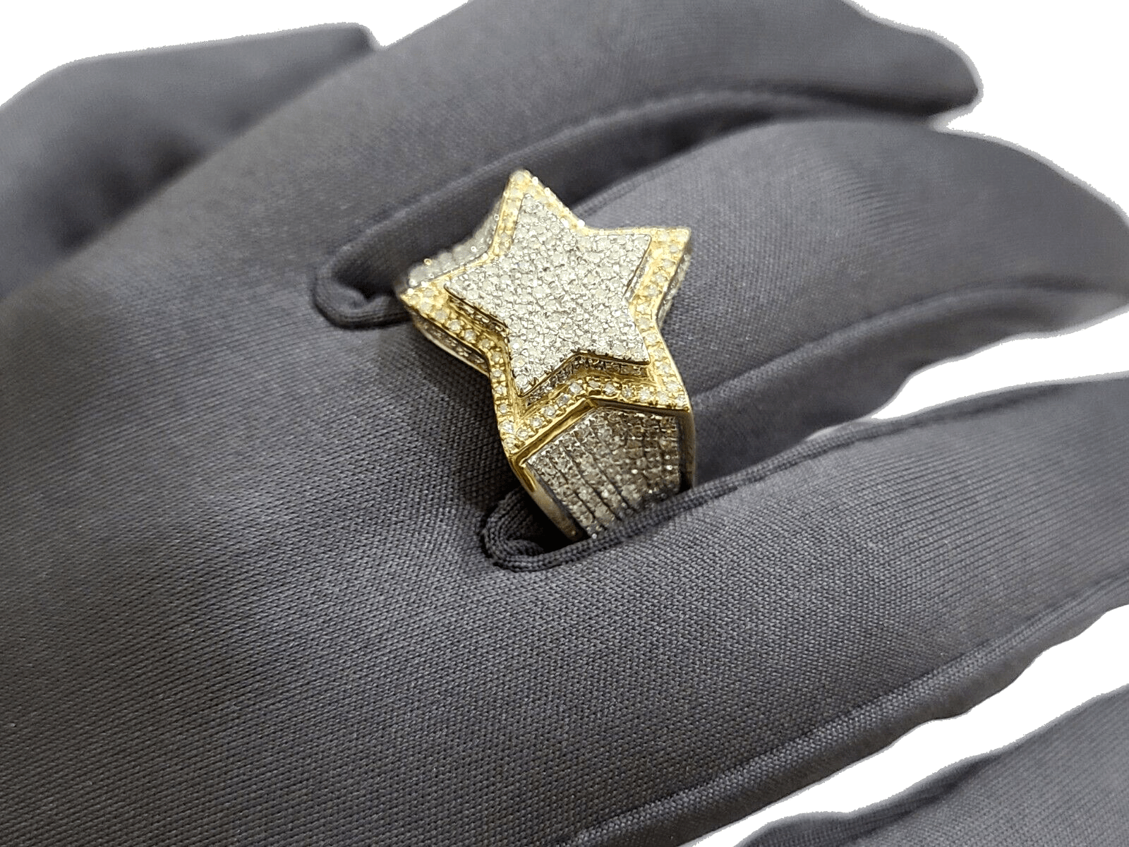 Real 10k Yellow Gold Diamond Star Ring Band Genuine 1.20CT Diamonds 10kt Size 10 - GoldenlinQ