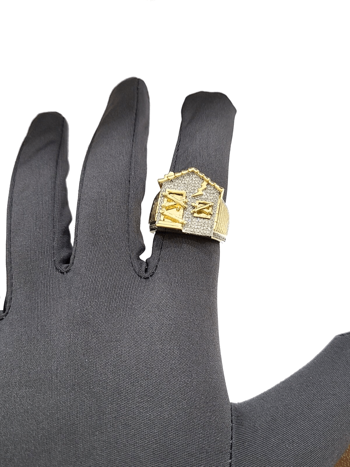 Real 10k Yellow Gold Diamond Trap House Ring Band 0.55CT Diamonds 10kt Size 10 - GoldenlinQ