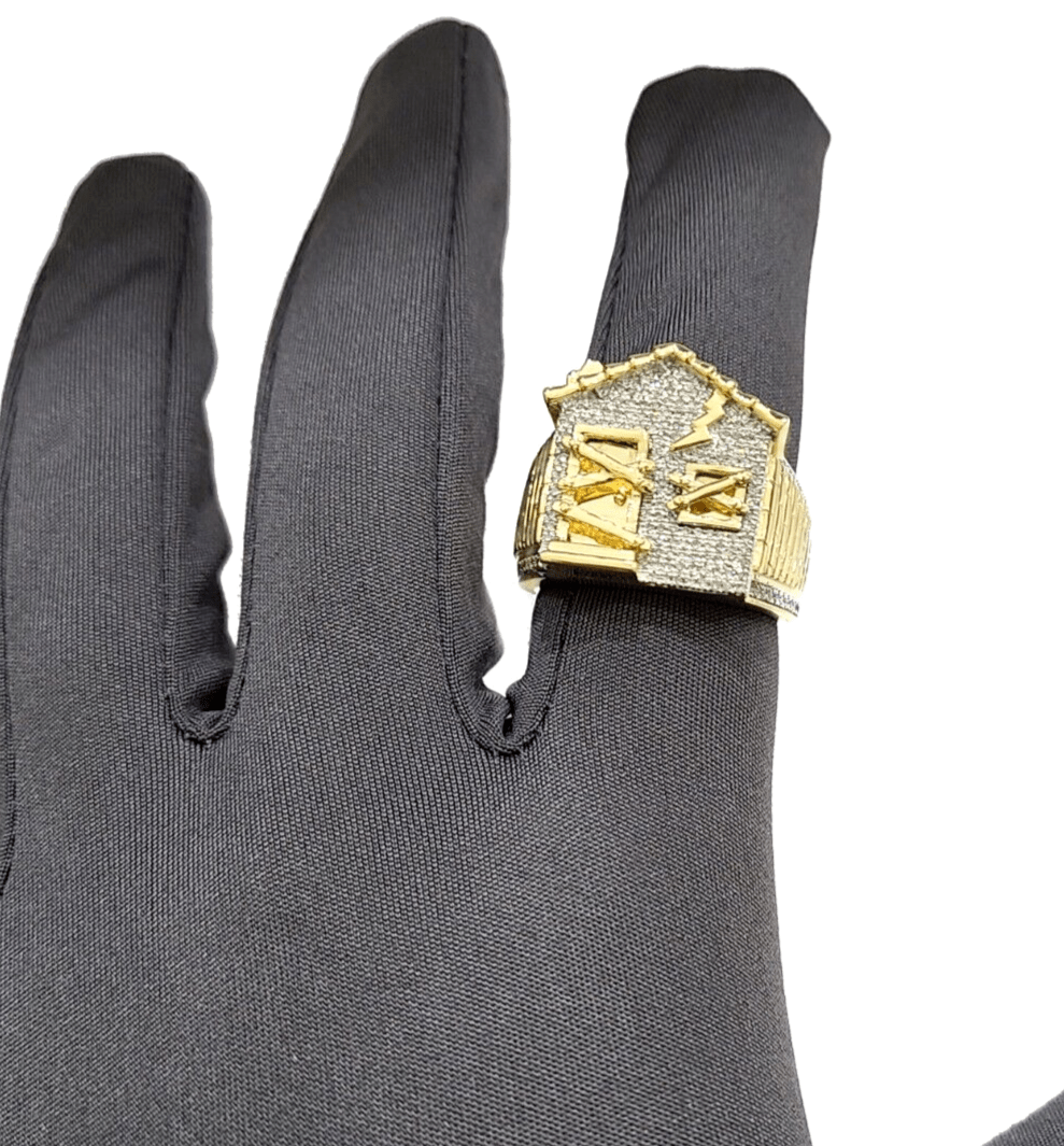 Real 10k Yellow Gold Diamond Trap House Ring Band 0.55CT Diamonds 10kt Size 10 - GoldenlinQ