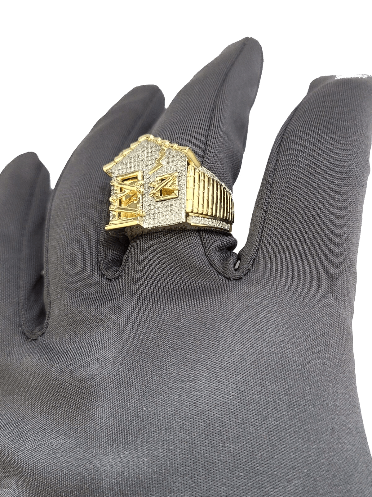 Real 10k Yellow Gold Diamond Trap House Ring Band 0.55CT Diamonds 10kt Size 10 - GoldenlinQ