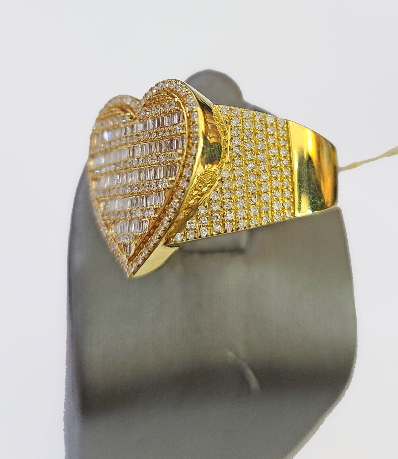 Real 10k Yellow Gold Diamonds Mens Ring Natural Diamond Heart Shaped Size 10 - GoldenlinQ