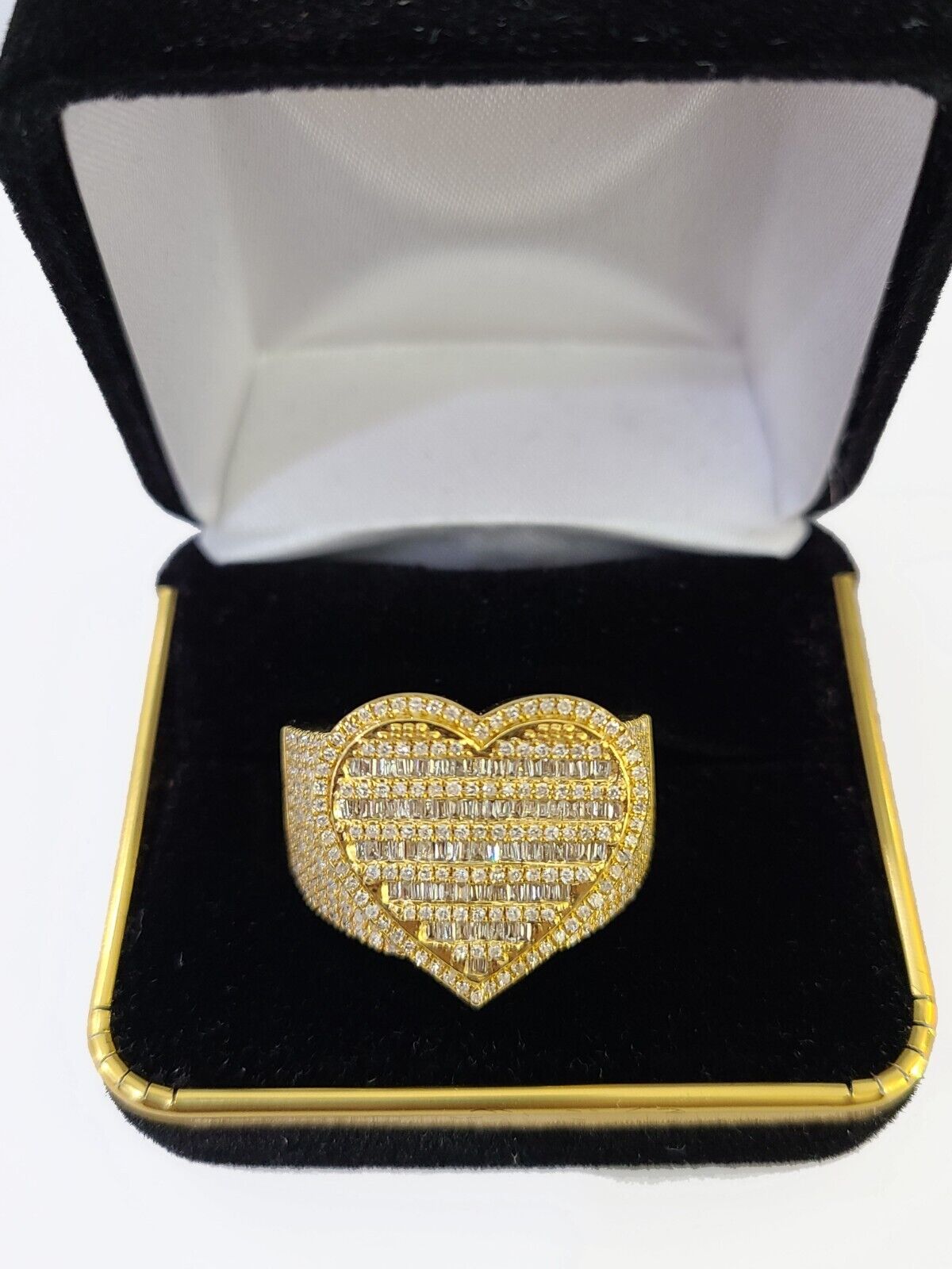 Real 10k Yellow Gold Diamonds Mens Ring Natural Diamond Heart Shaped Size 10 - GoldenlinQ