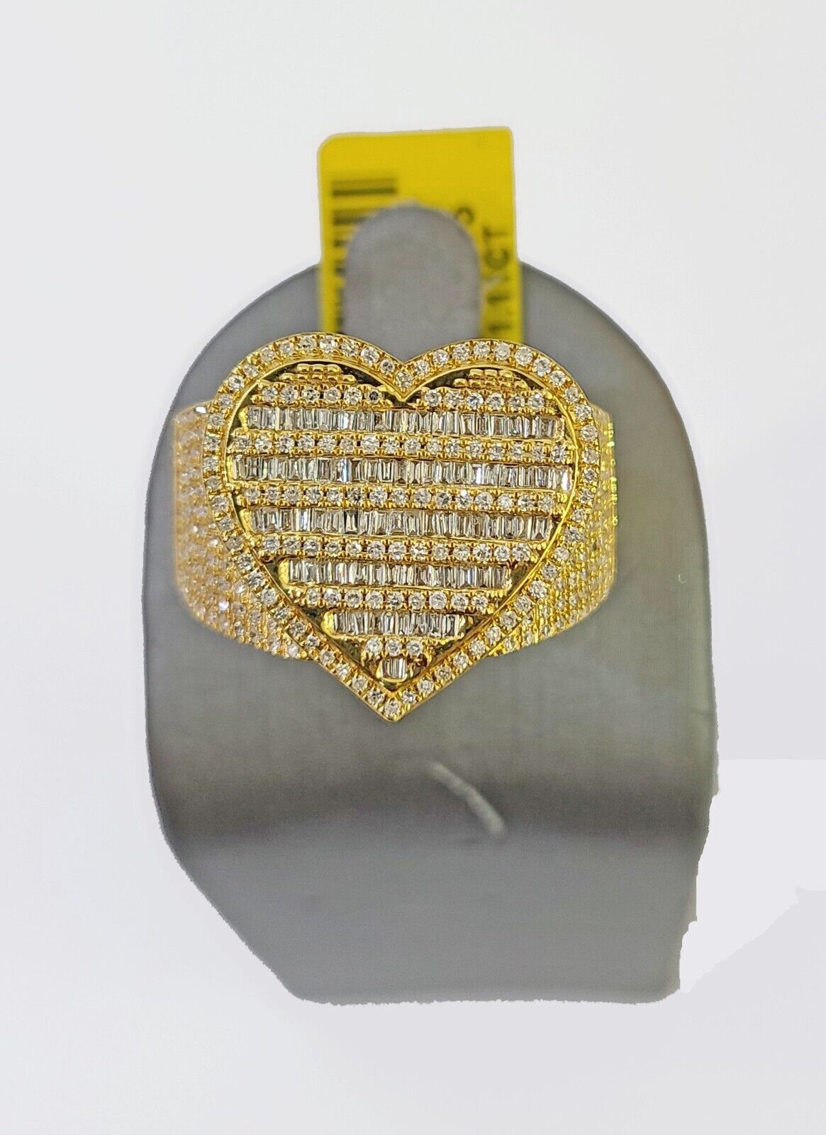 Real 10k Yellow Gold Diamonds Mens Ring Natural Diamond Heart Shaped Size 10 - GoldenlinQ