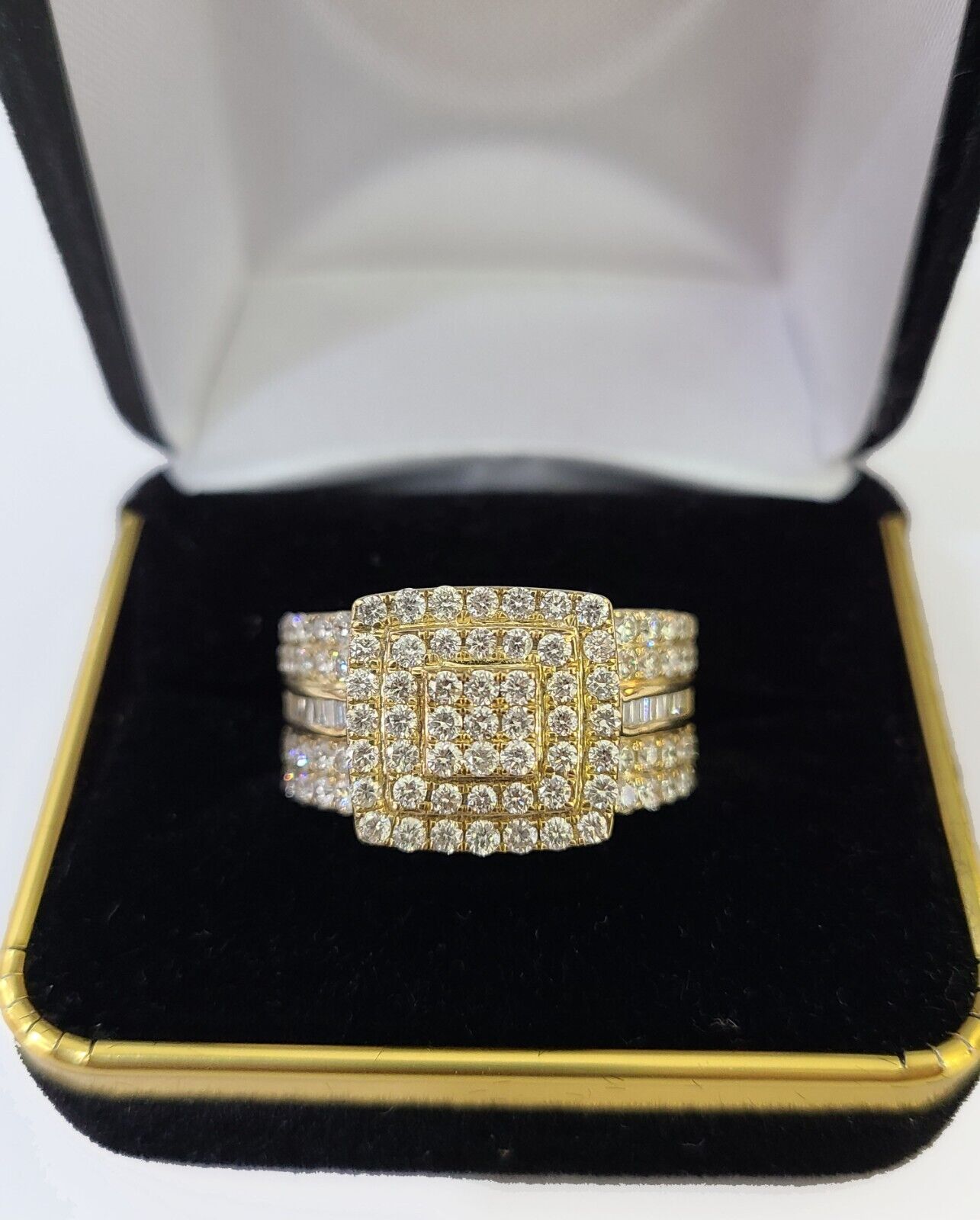 Real 10k Yellow Gold Diamonds Mens Ring Natural Diamond Square Sized Size 10 - GoldenlinQ