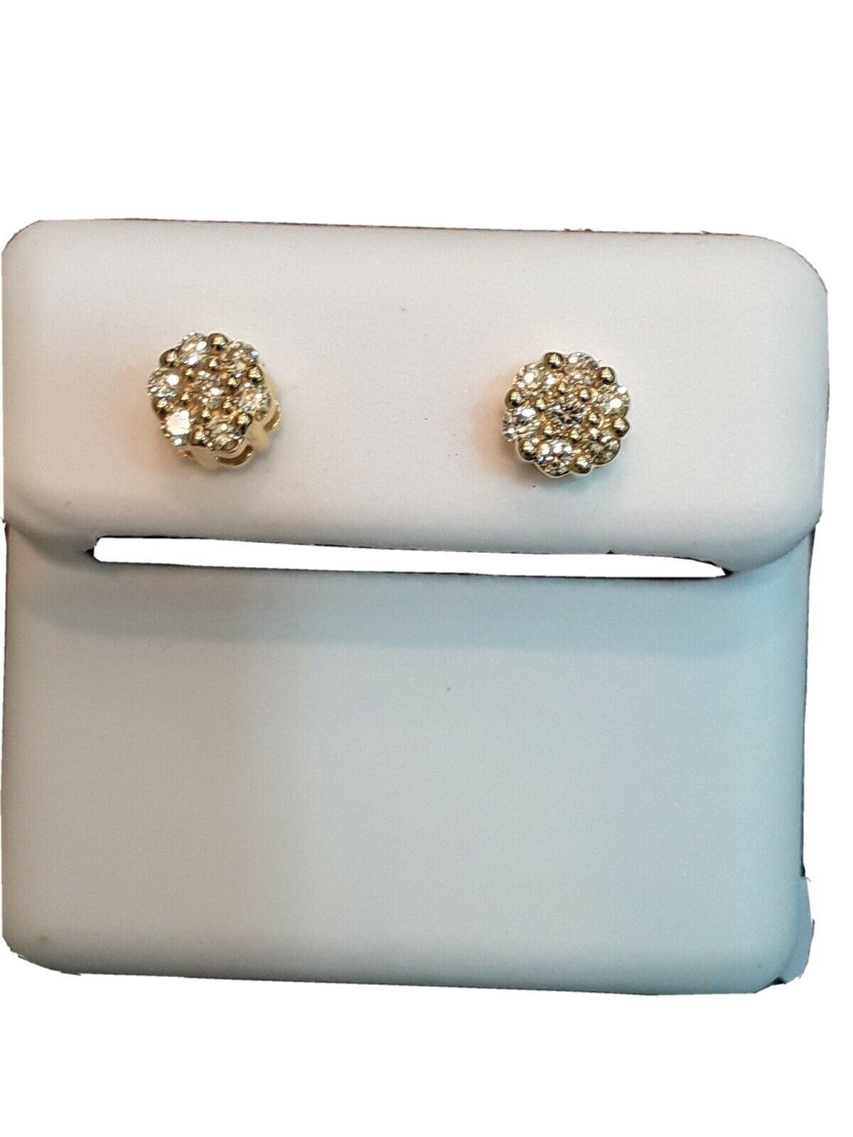 Real 10k Yellow gold diamonds round earring screw back, Real diamond STUD SALE!! - GoldenlinQ