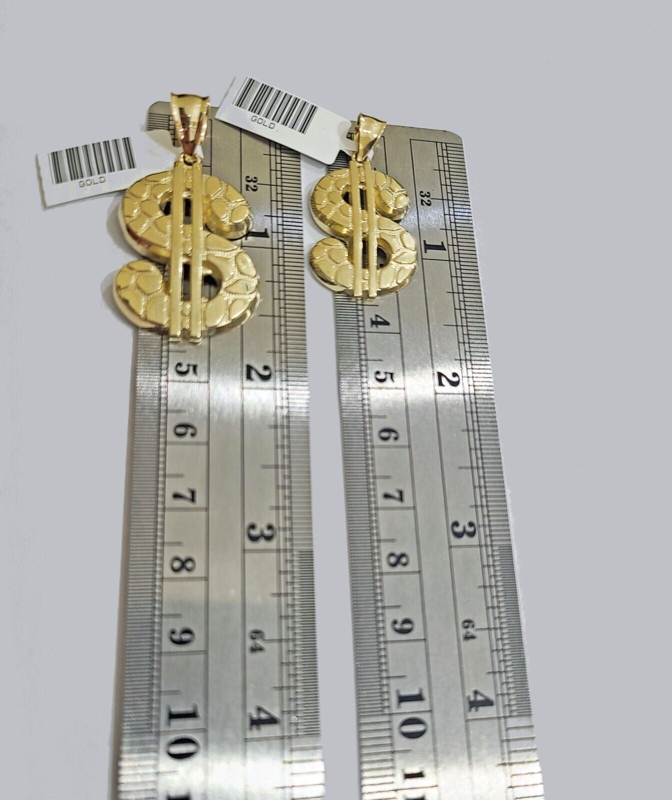 Real 10K Yellow Gold Dollar Sign Charm for 1 - 1.5'' inches Gold Pendant - GoldenlinQ