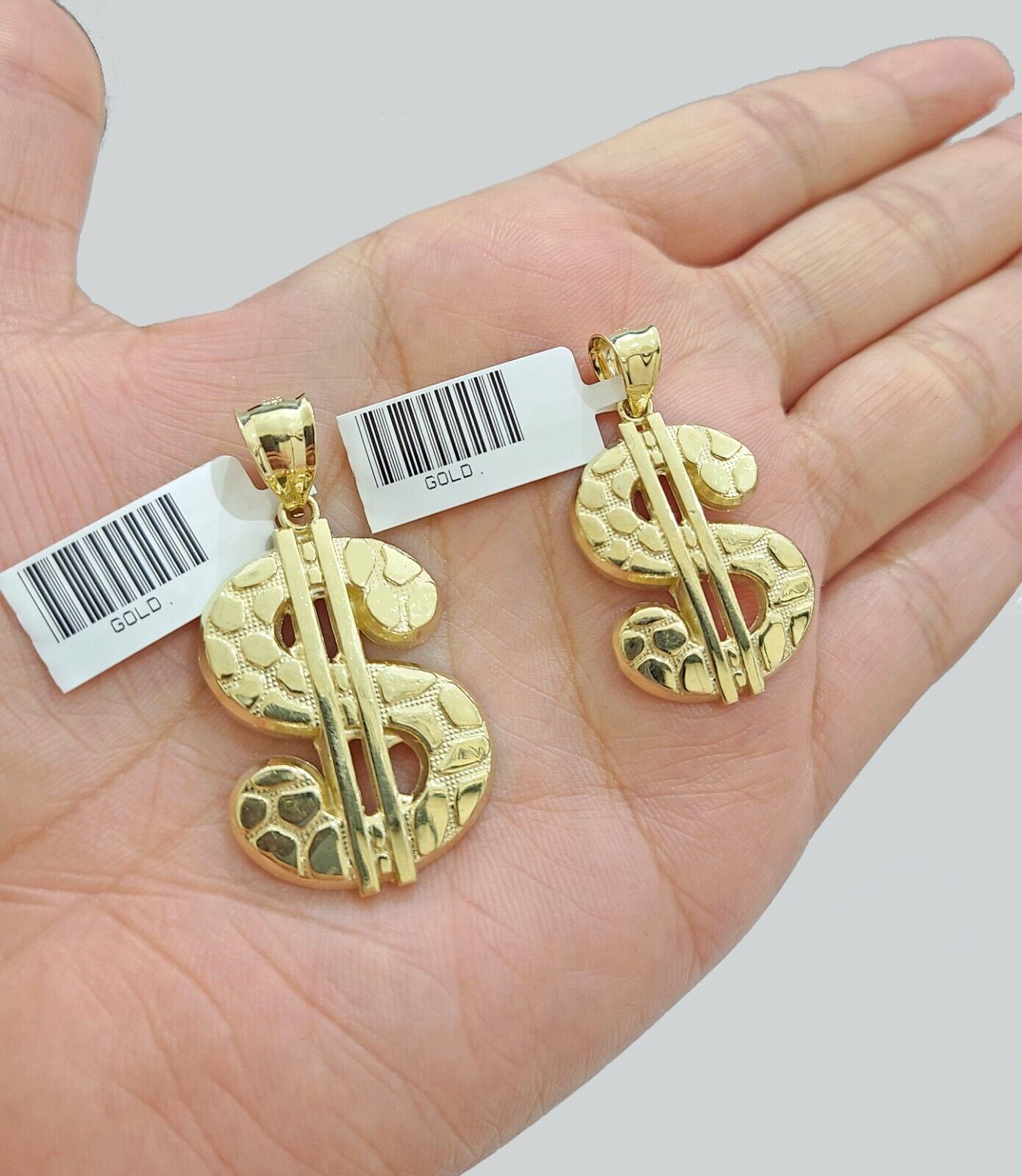 Real 10K Yellow Gold Dollar Sign Charm for 1 - 1.5'' inches Gold Pendant - GoldenlinQ