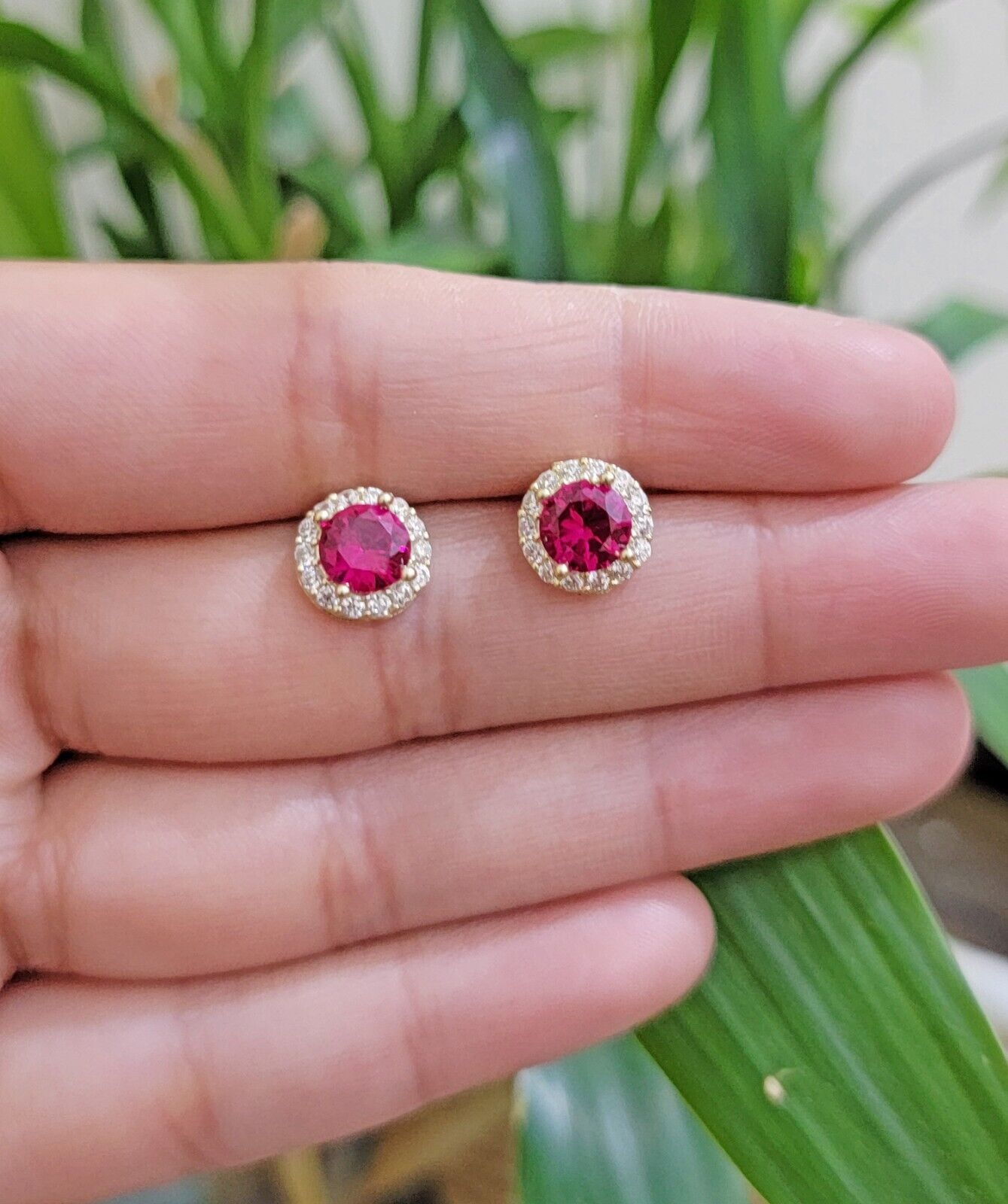 Real 10k Yellow Gold earring ring and pendant Ruby set for ladies / Women , 10KT - GoldenlinQ