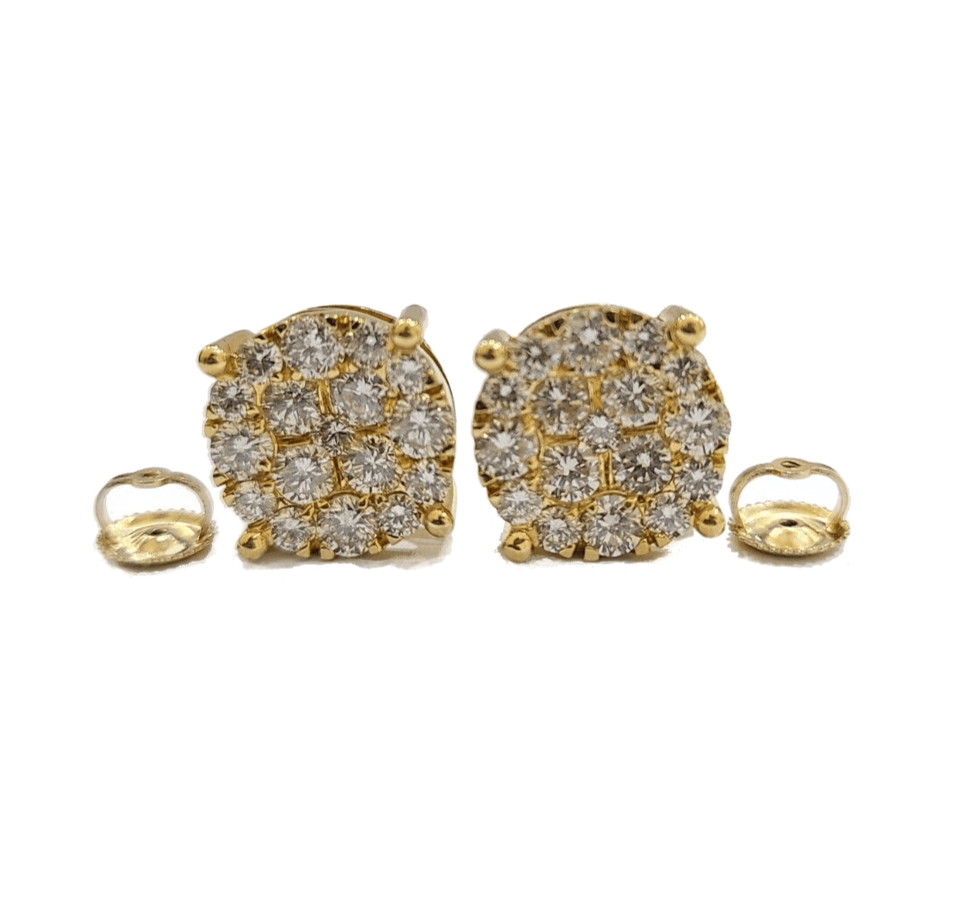 Real 10k Yellow Gold Earring Stud Diamond 3CT Round Design Men Women Screw Back - GoldenlinQ