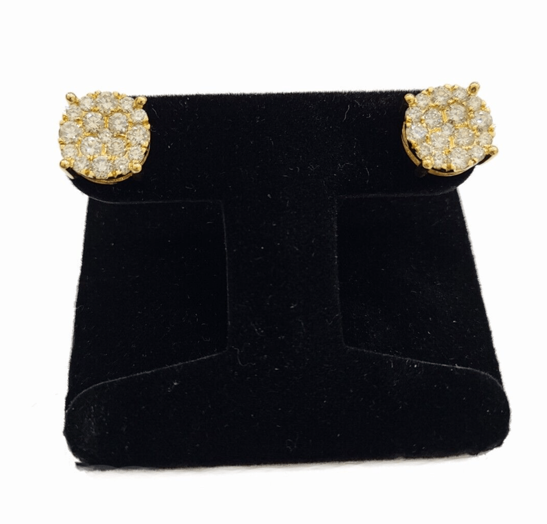 Real 10k Yellow Gold Earring Stud Diamond 3CT Round Design Men Women Screw Back - GoldenlinQ