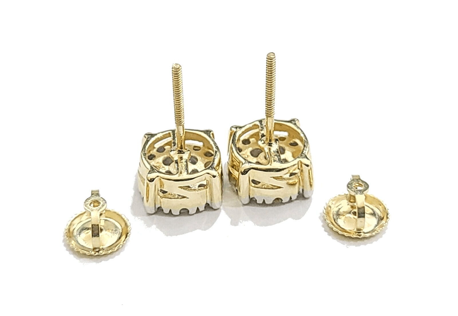 Real 10k Yellow Gold Earring Stud Diamond Round Design Men Women Screw Back - GoldenlinQ