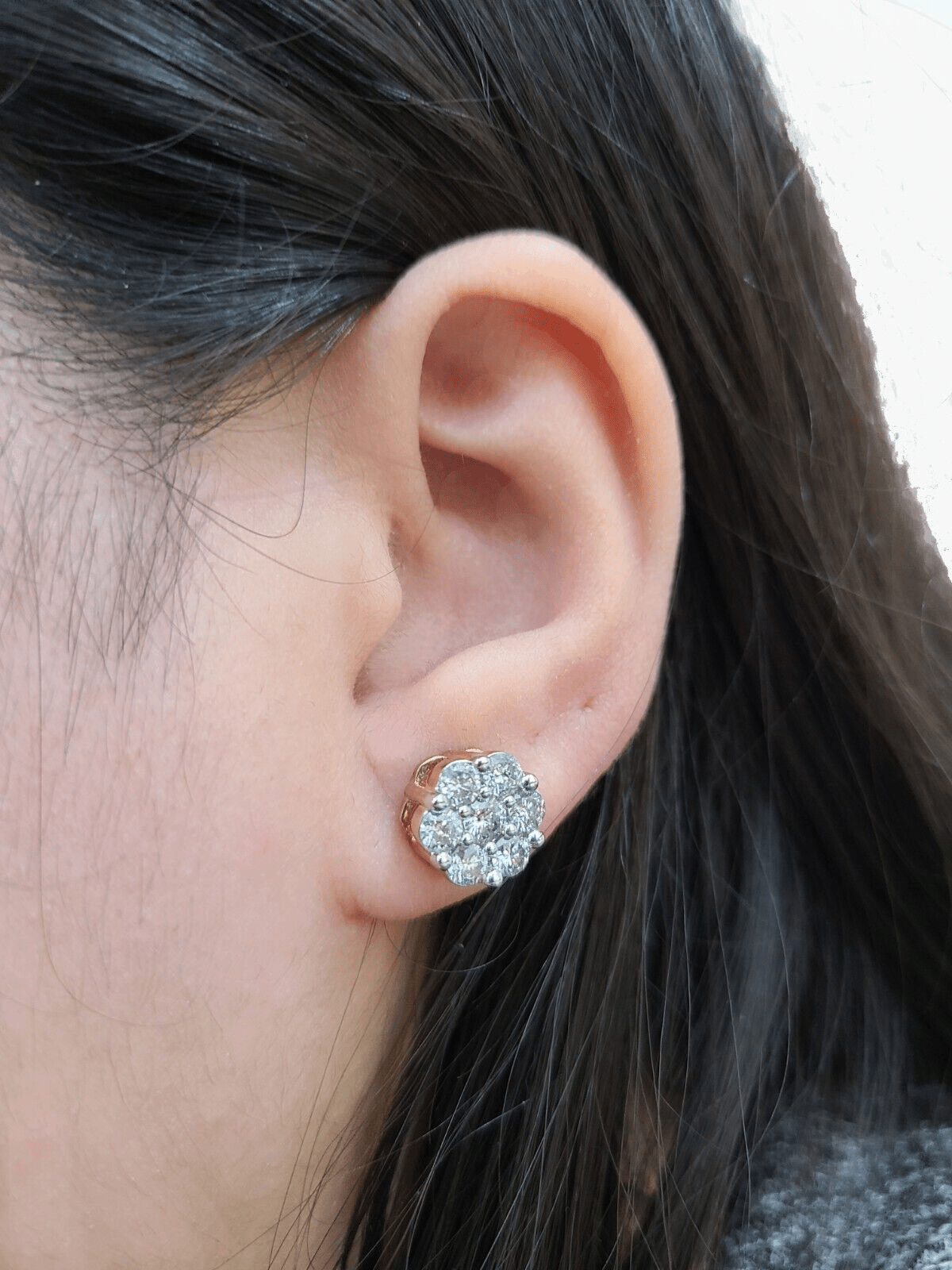 Real 10k Yellow Gold Earring Stud White Diamond 2.11CT Round Design Unisex - GoldenlinQ