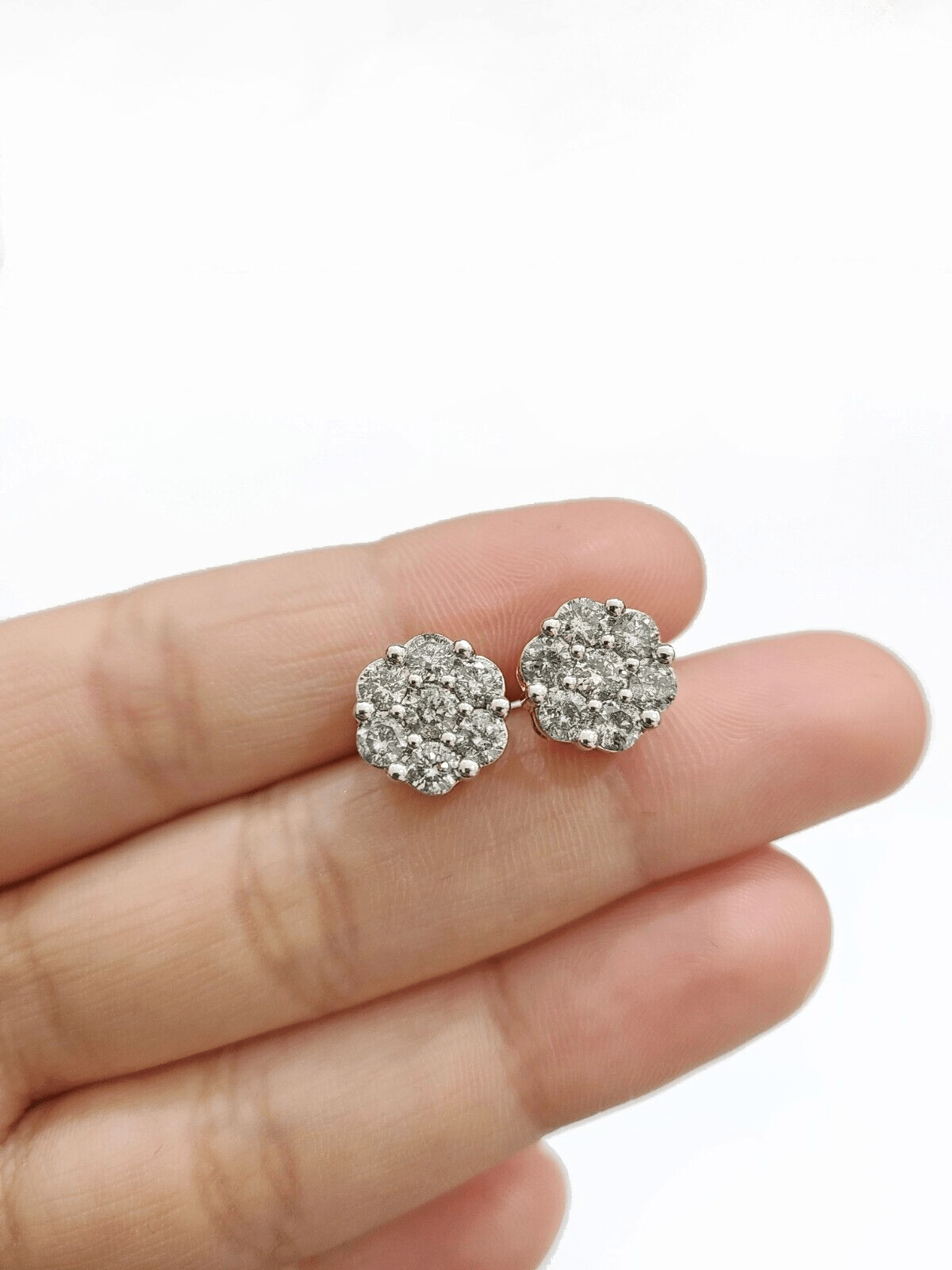 Real 10k Yellow Gold Earring Stud White Diamond 2.11CT Round Design Unisex - GoldenlinQ