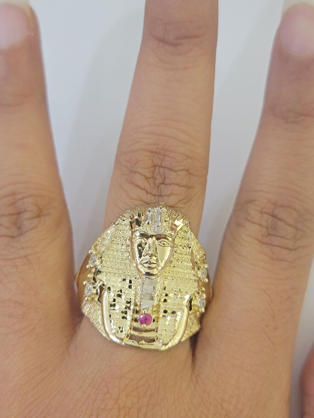 Real 10k Yellow Gold Egyptian Pharaoh Ring Size 10 Men Women - GoldenlinQ