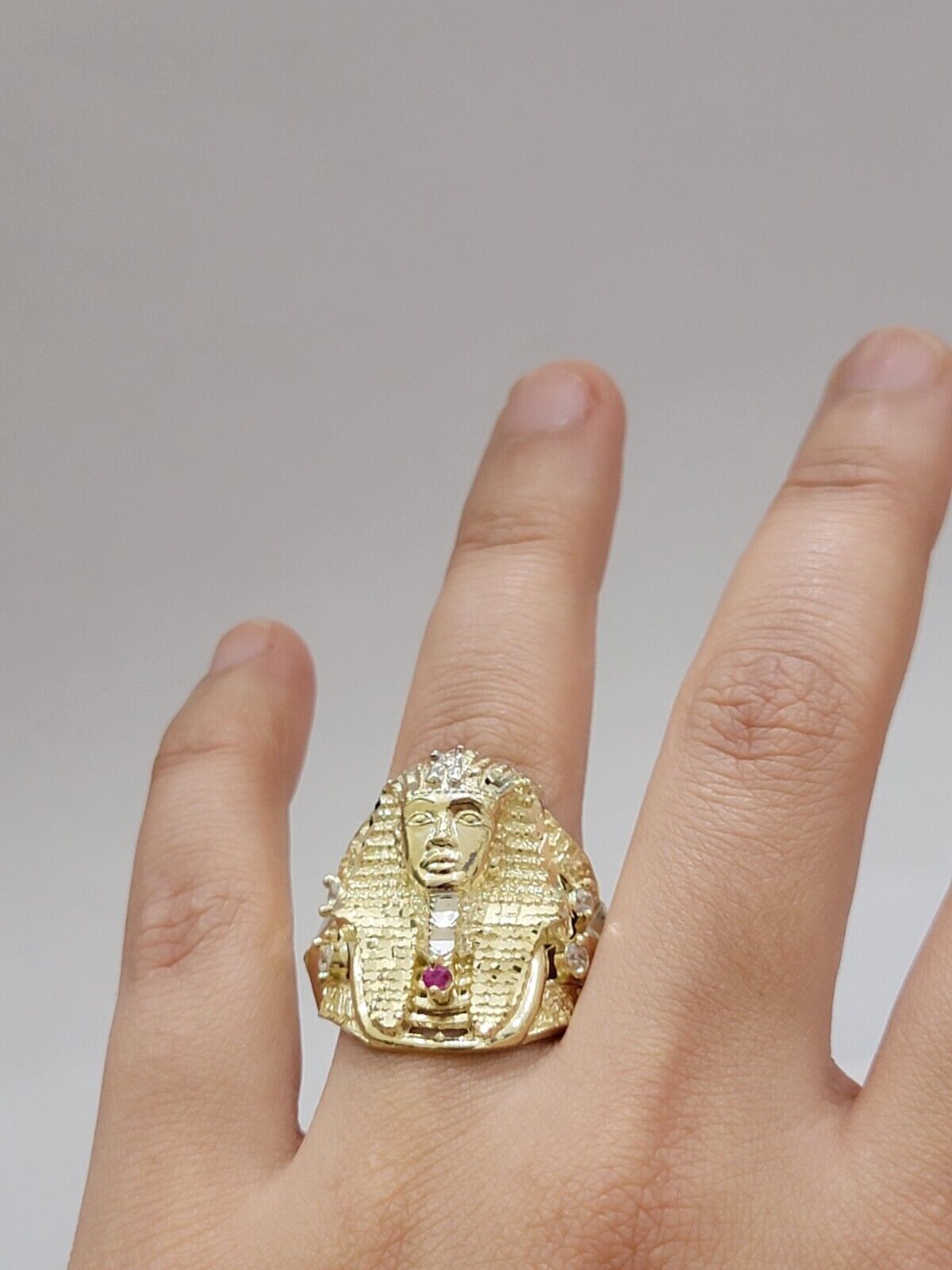 Real 10k Yellow Gold Egyptian Pharaoh Ring Size 10 Men Women - GoldenlinQ