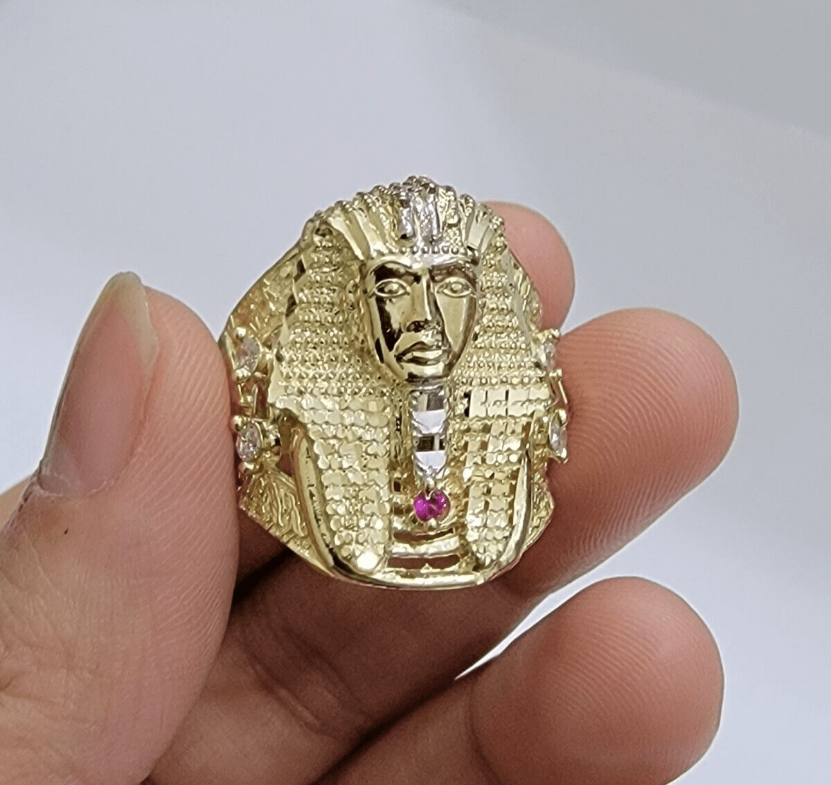 Real 10k Yellow Gold Egyptian Pharaoh Ring Size 10 Men Women - GoldenlinQ