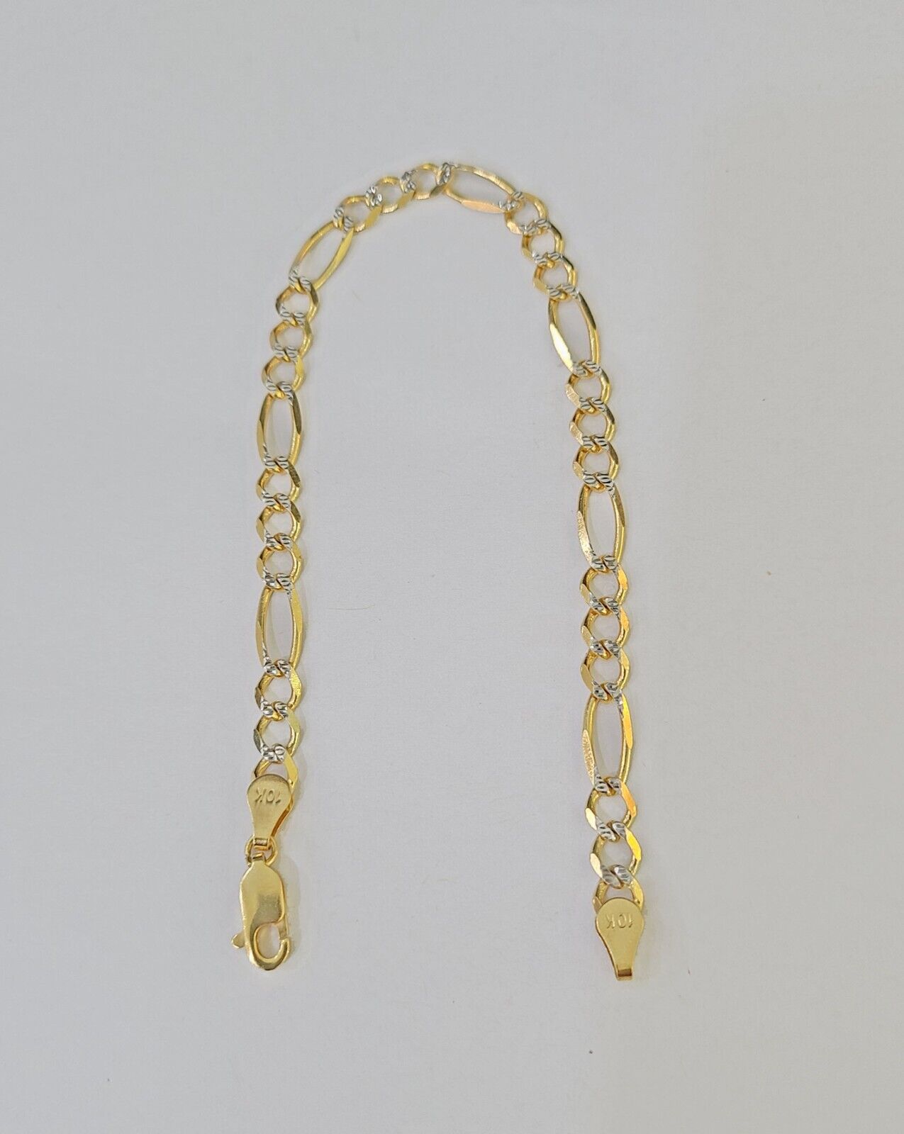 Real 10k Yellow Gold Figaro link Bracelet 5mm 8" Inch Men women Diamond Cut - GoldenlinQ