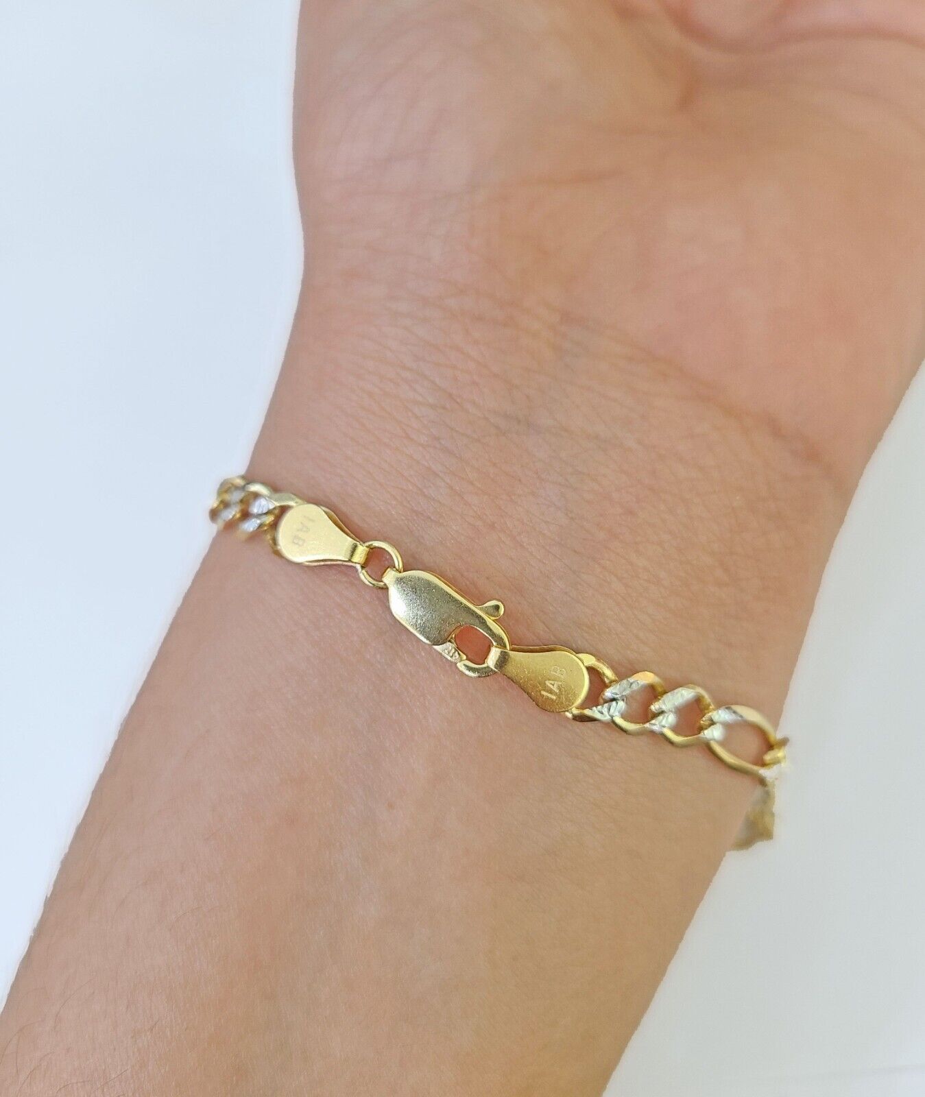 Real 10k Yellow Gold Figaro link Bracelet 5mm 8" Inch Men women Diamond Cut - GoldenlinQ