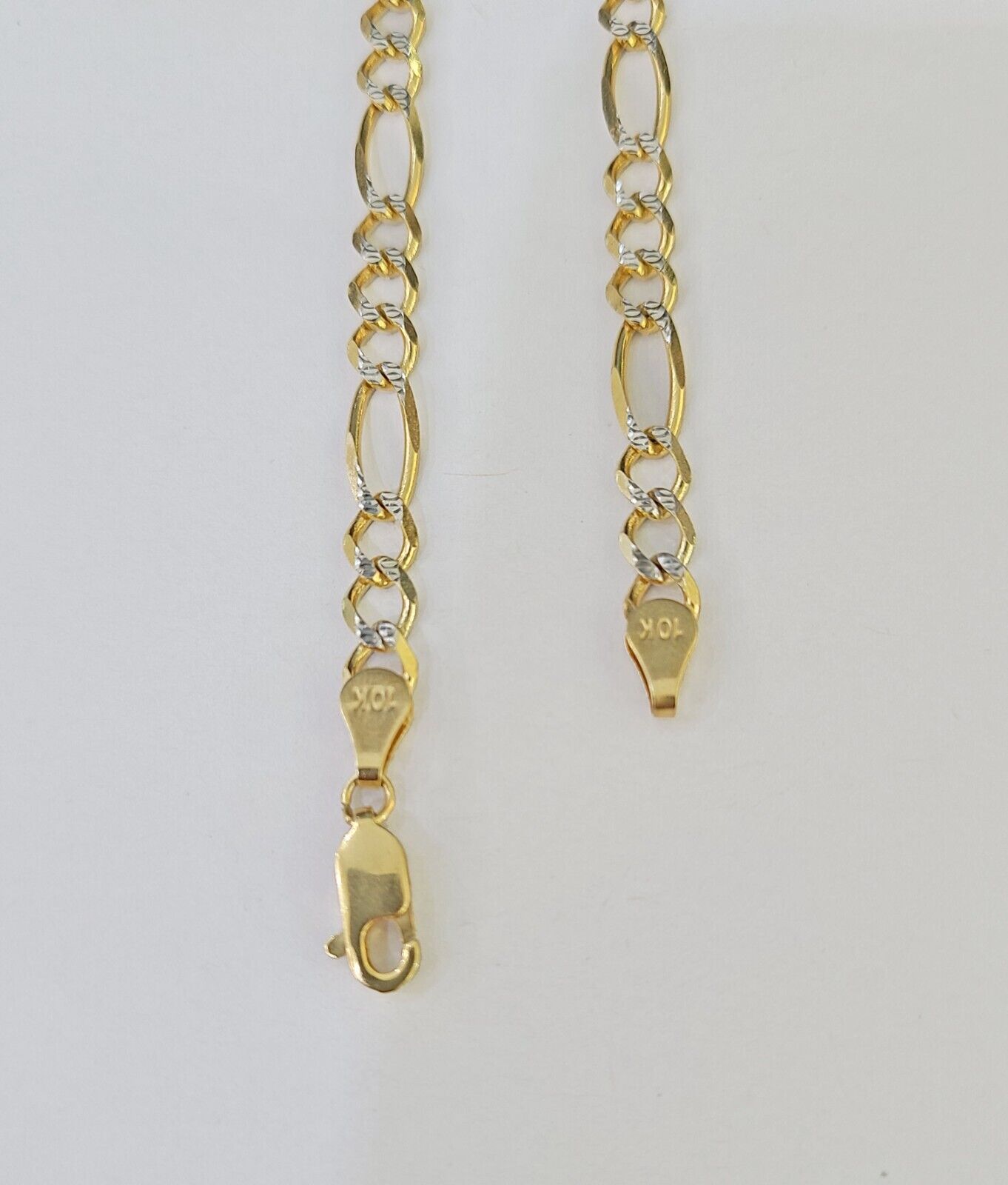 Real 10k Yellow Gold Figaro link Bracelet 5mm 8" Inch Men women Diamond Cut - GoldenlinQ